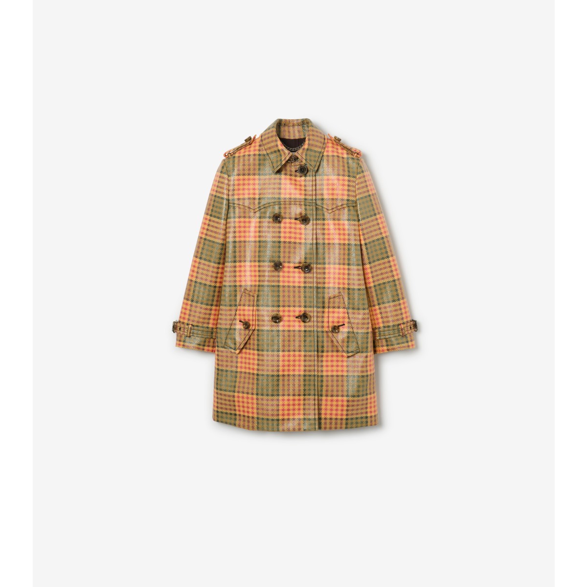  Check Short Coated Raffia-effect Summerside Trench Coat