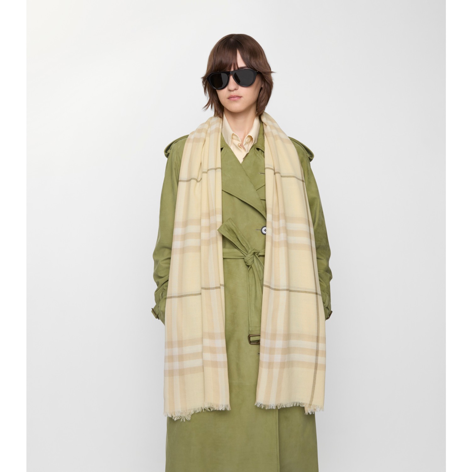 Wide Check Wool Scarf