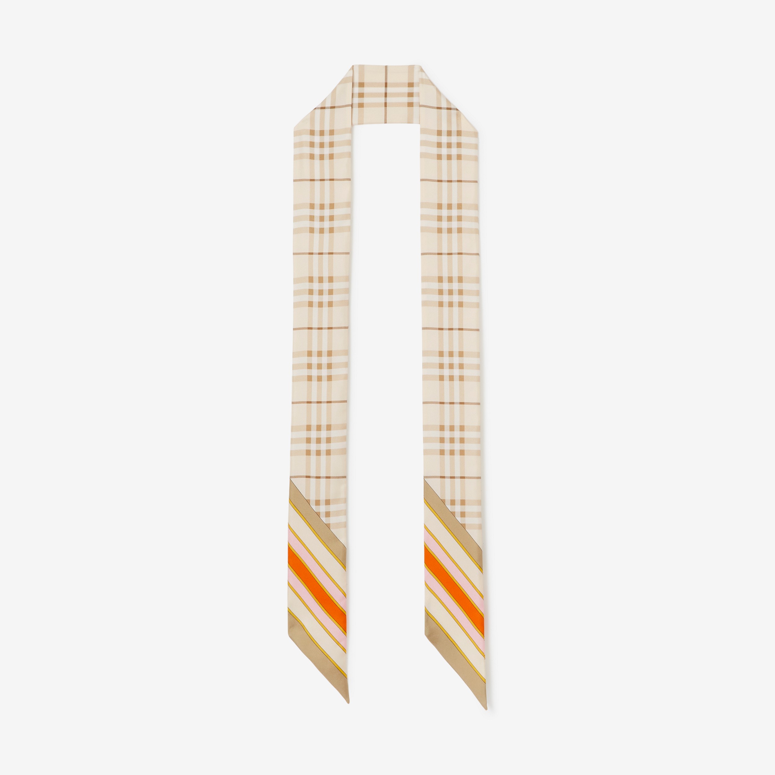 Check Print Silk Skinny Scarf in Soft Fawn/bright Orange | Burberry® Official - 1