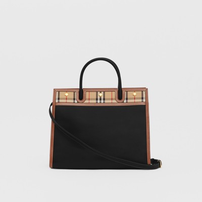 Small Leather and Vintage Check Two-handle Title Bag in Black 