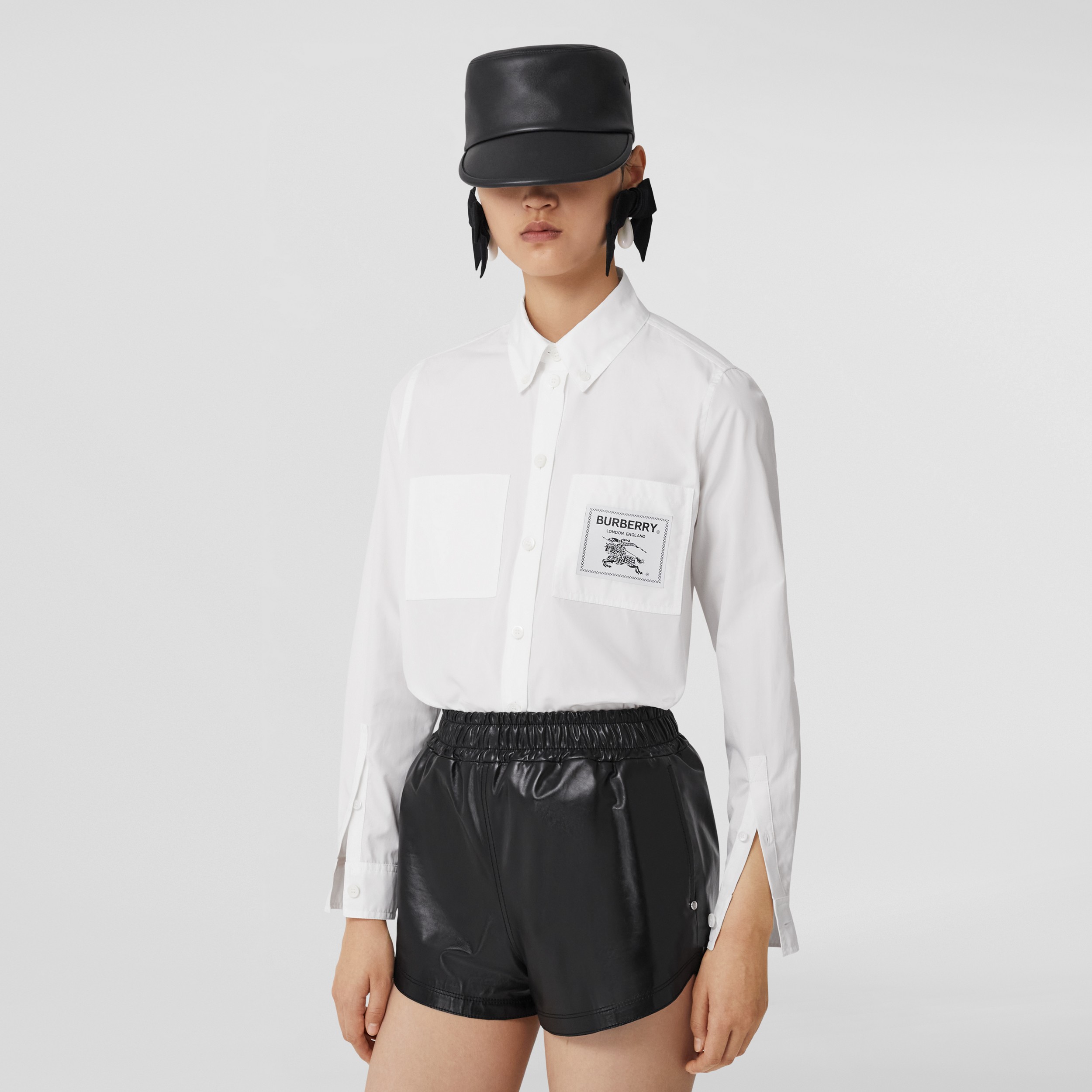 Prorsum Label Cotton Shirt in Optic White - Women | Burberry® Official - 1