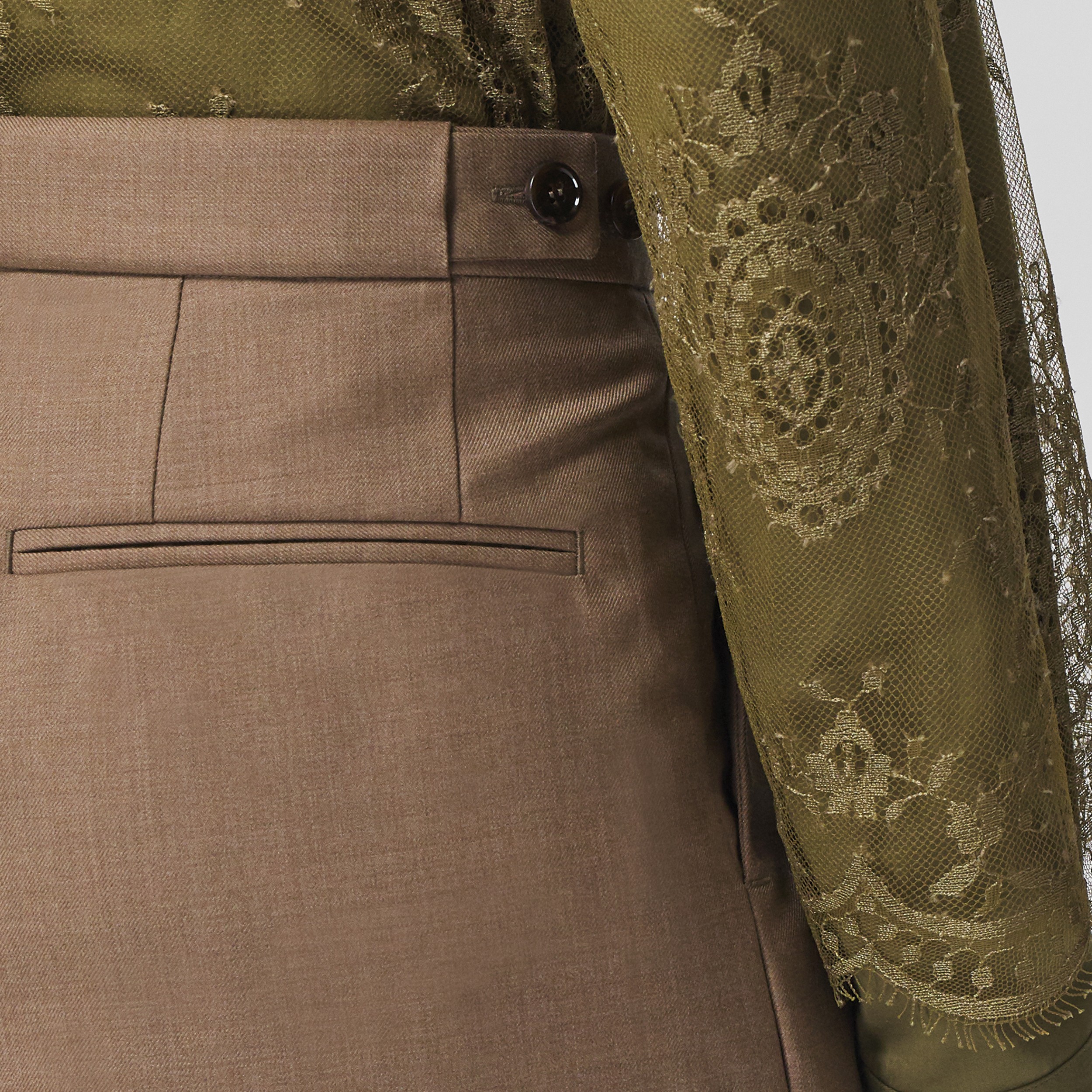 Custom Fit Cuff Detail Wool Tailored Shorts in Deep Taupe - Women | Burberry® Official - 4