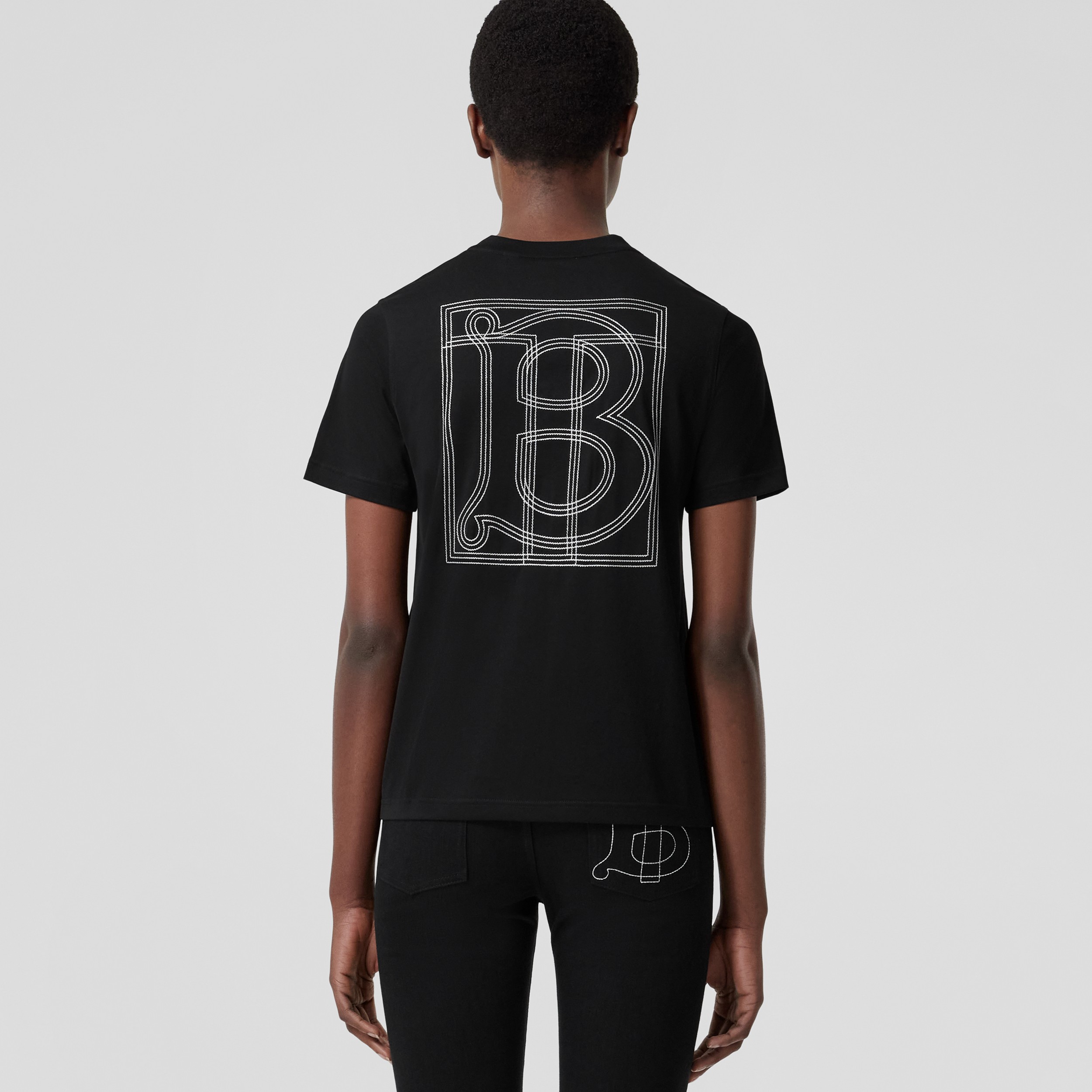 Monogram Motif Cotton T-shirt in Black - Women | Burberry® Official - 3