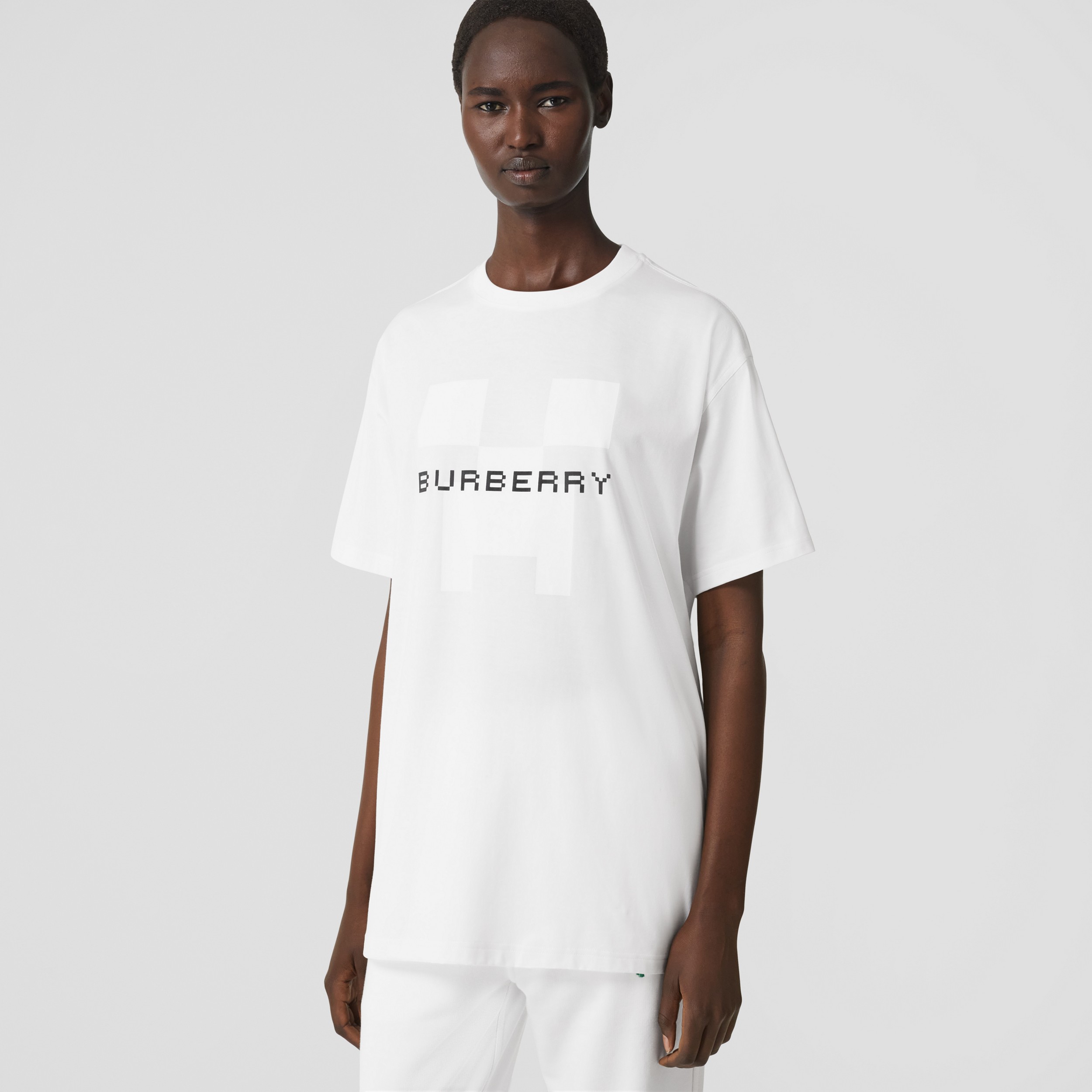 Logo Print Cotton Oversized T-shirt in White - Women | Burberry® Official - 1