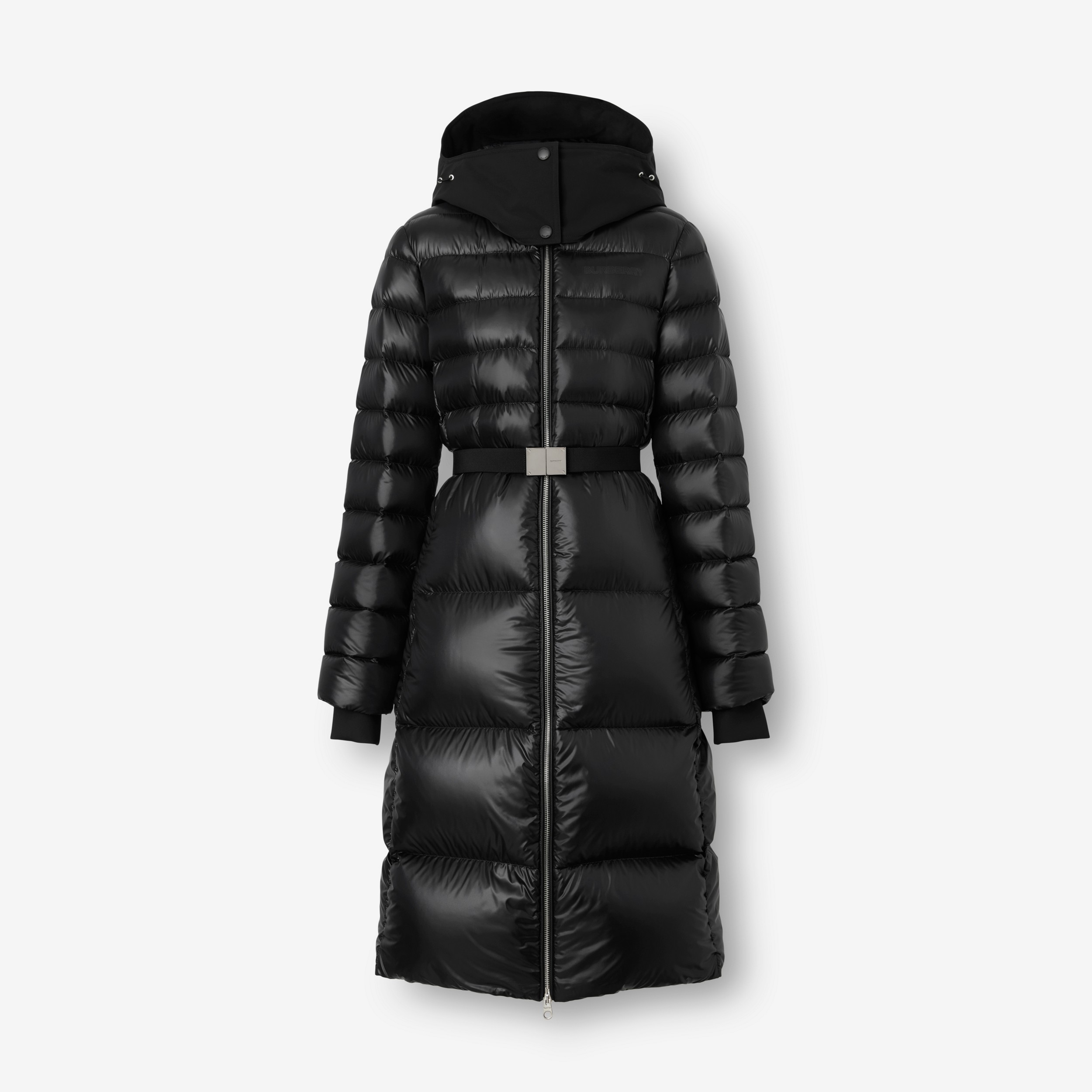 Abrigo de plumas de longitud media en nailon con capucha contrastante (Negro) - Mujer | Burberry® oficial - 1