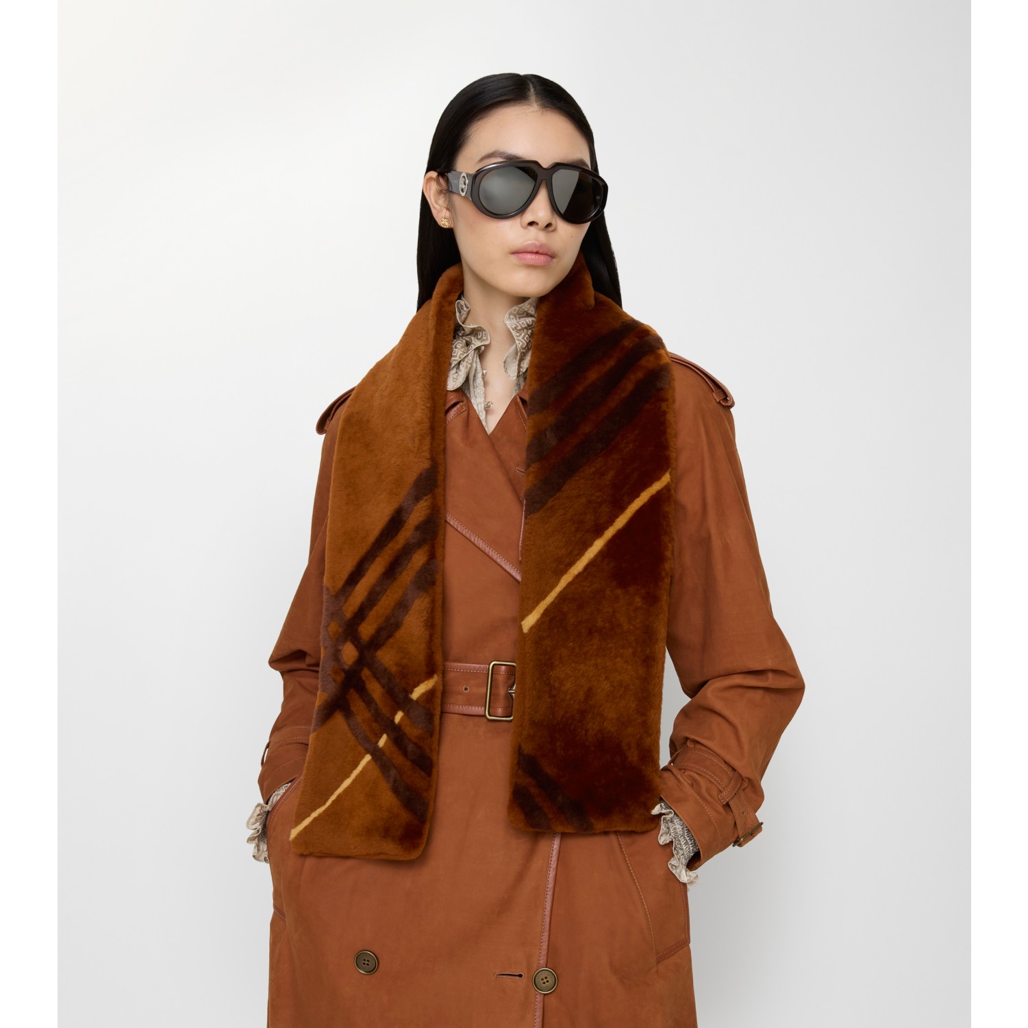 Narrow Check Shearling Scarf