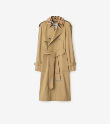 Long Detachable Collar Gabardine Trench Coat in Flax - Women, Cotton ...