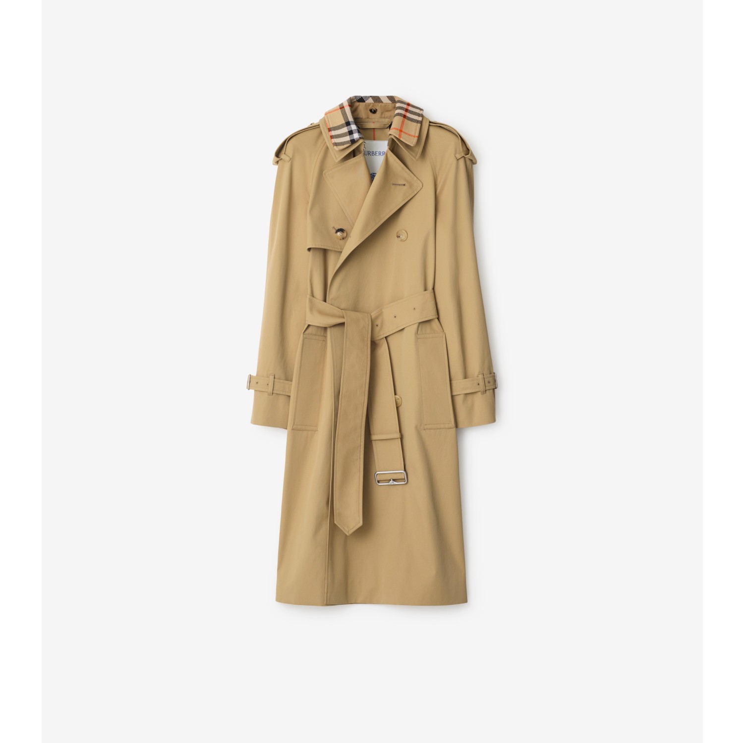 Trench coat longo de gabardine com colarinho removível