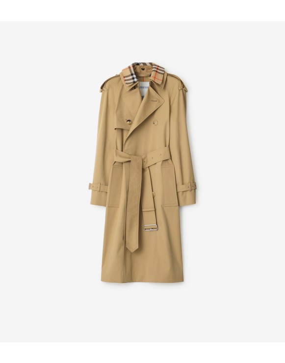 Trench coat longo de gabardine com colarinho removível