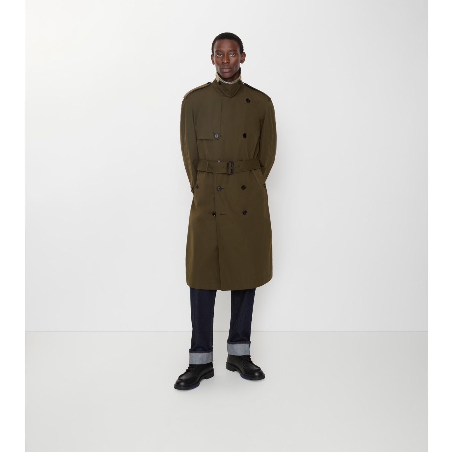 Long Lightweight Cotton Trench Coat in Marsh green - Men, Cotton