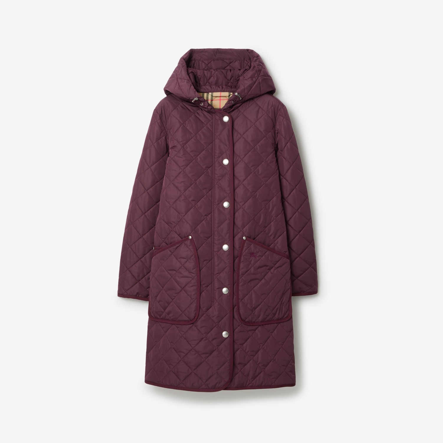 Quilted Nylon Hooded Coat in Deep Claret - Women | Burberry® Official