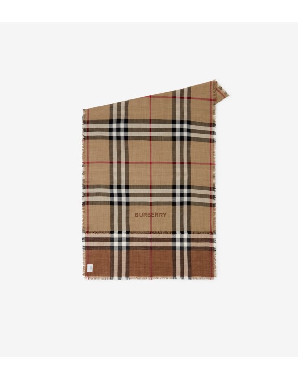 Reversible Check Wool Silk Scarf