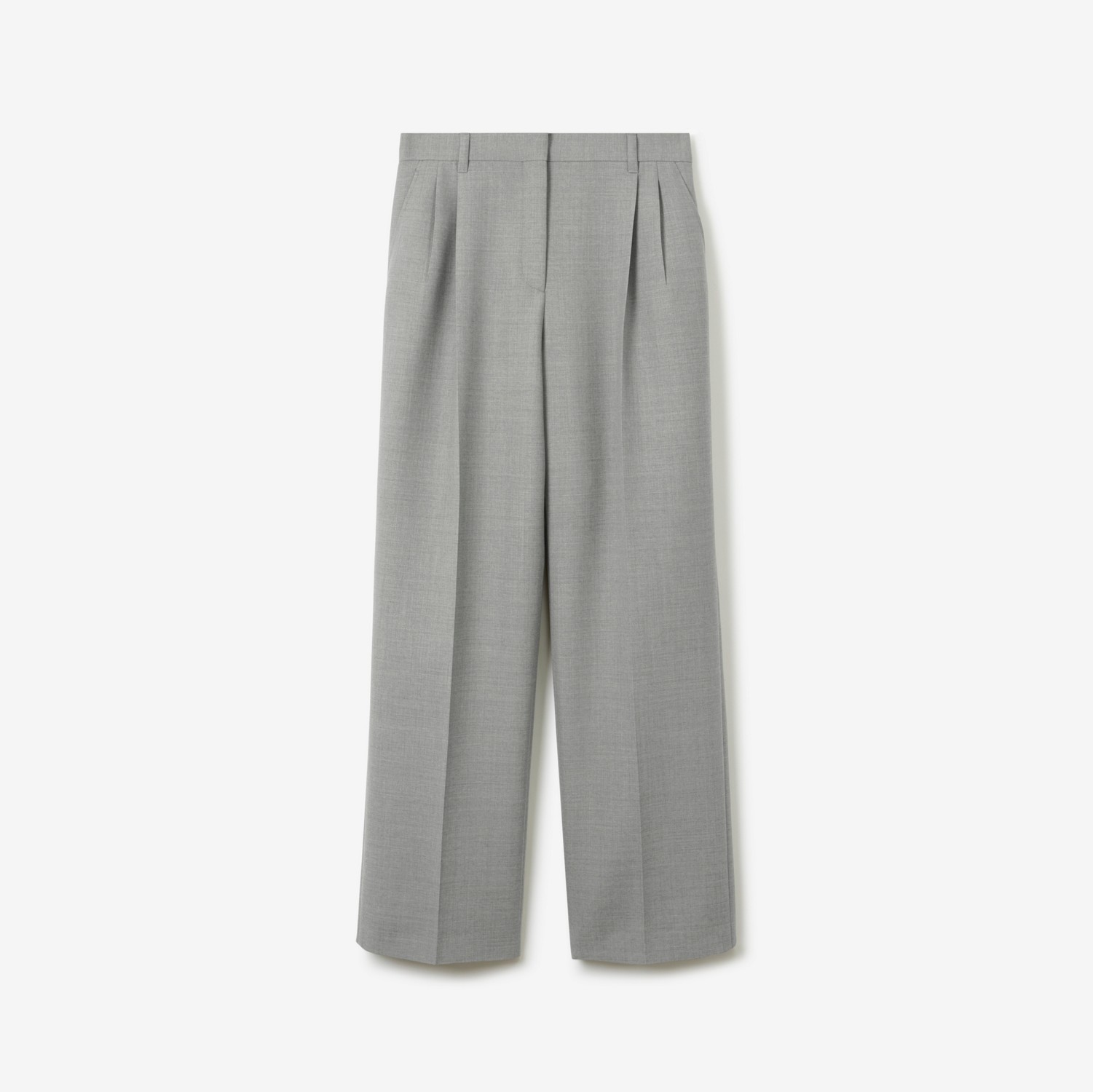 Calças estilo pantalona de lã (Cinza Claro Mesclado) - Mulheres | Burberry® oficial