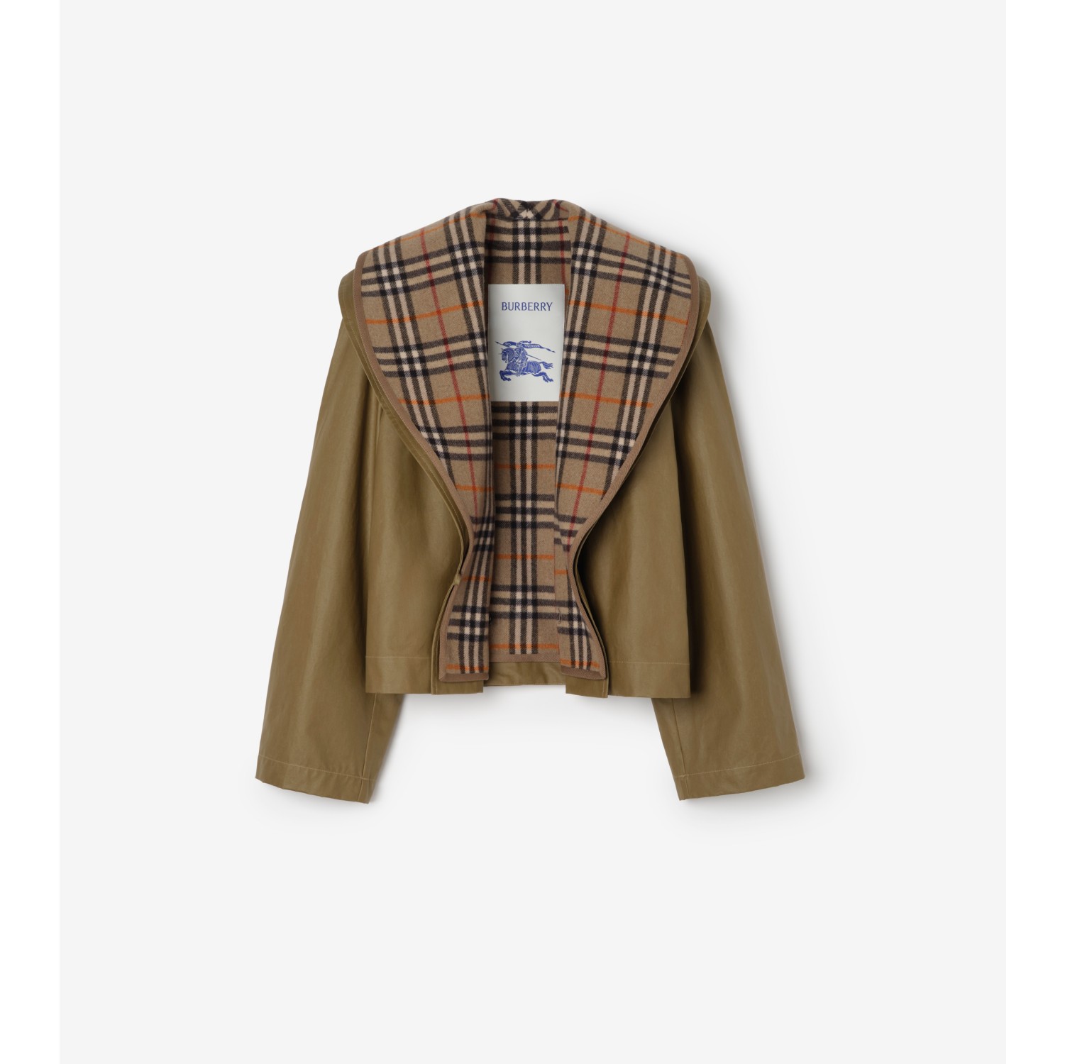 Cropped Cotton Jacket with Check Warmer
