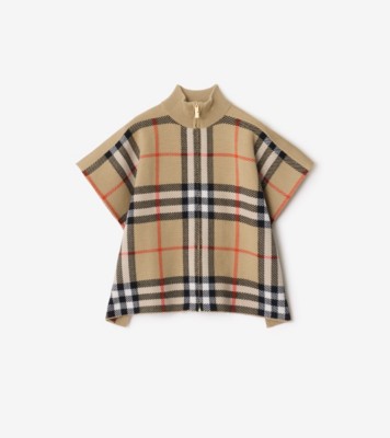 リバーシブル チェック ウールケープ (サンドベージュ) | Burberry