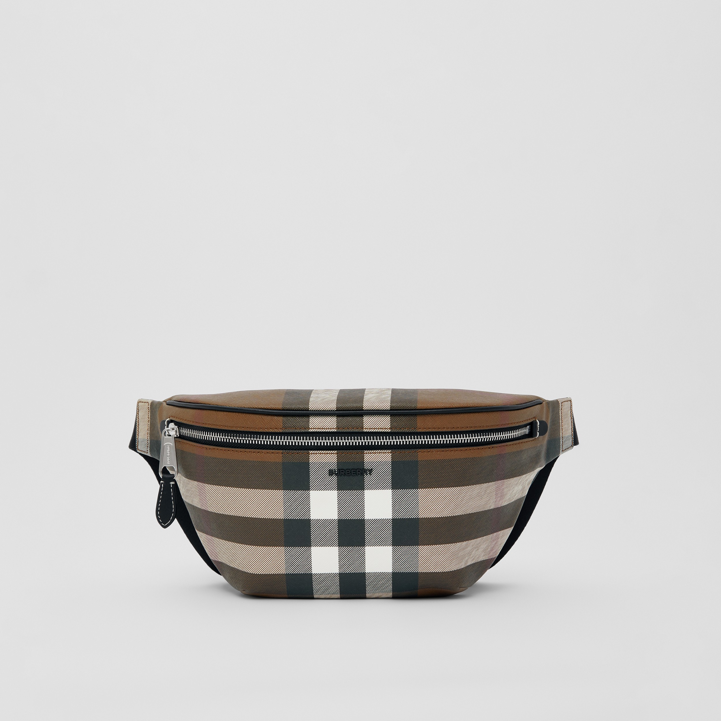 Check and Leather Bum Bag in Dark Birch Brown - Men | Burberry® Official - 1