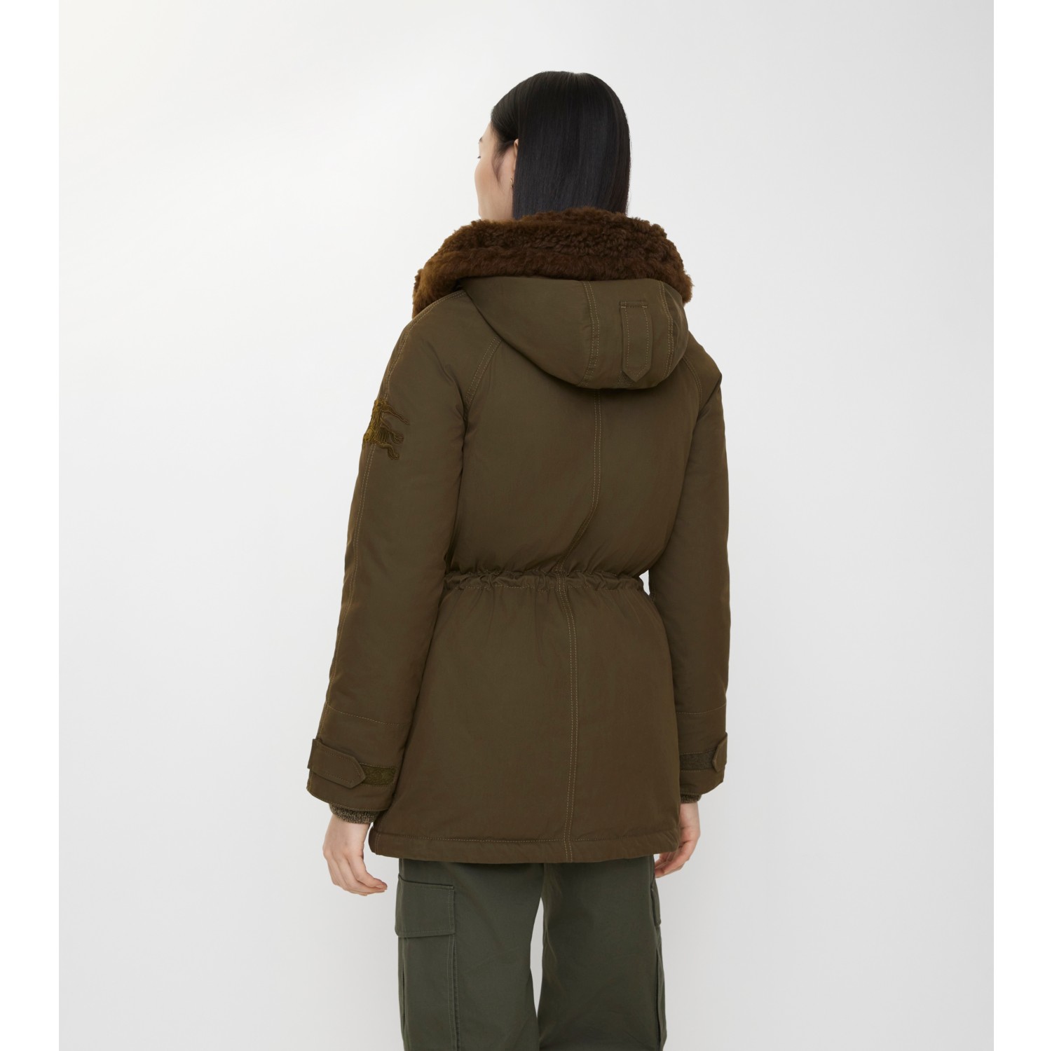 Shearling Trim Gabardine Parka in Juniper green - Women | Burberry® Official