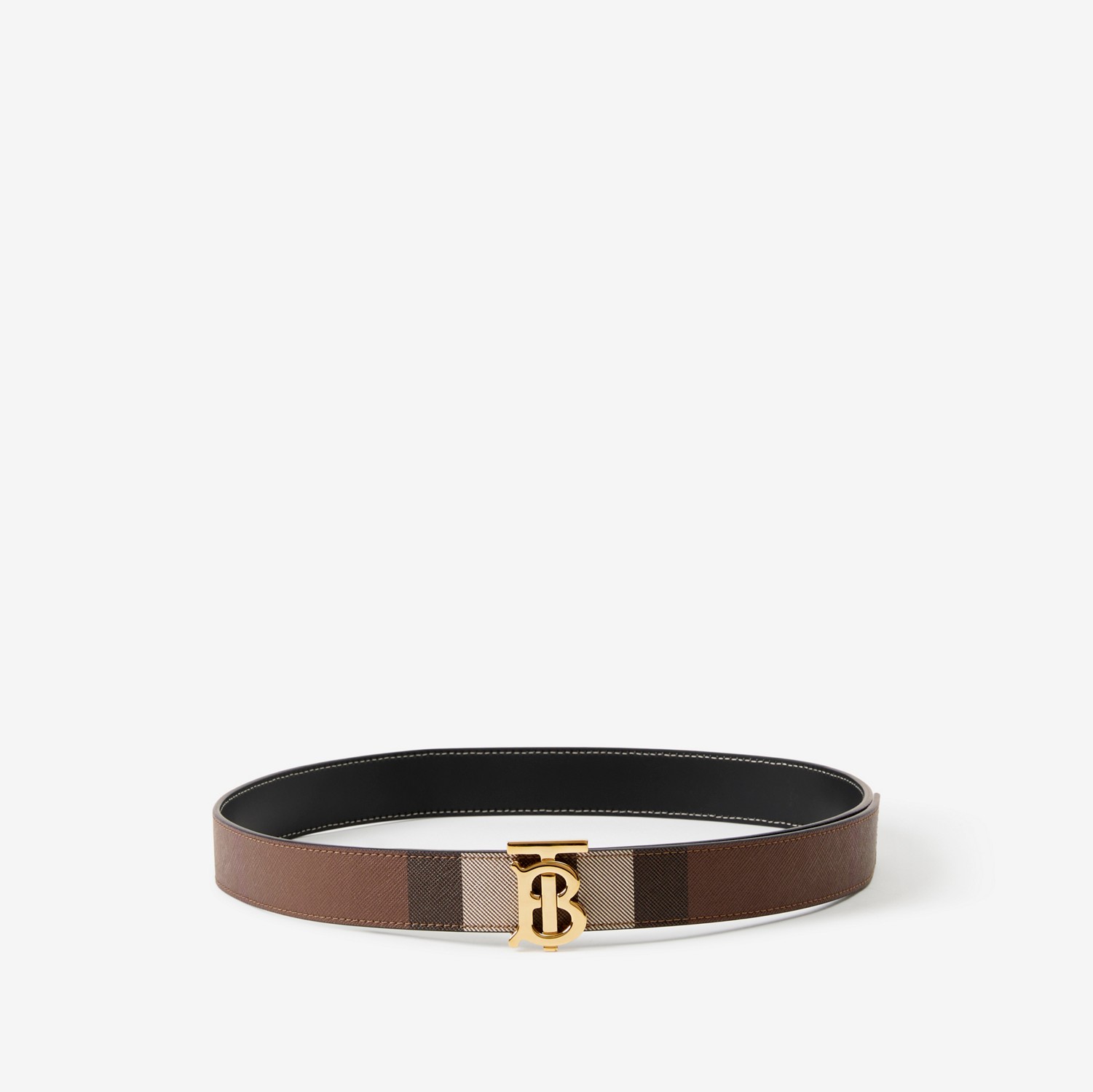 Check and Leather Reversible TB Belt in Dark birch brown - Women | Burberry® Official