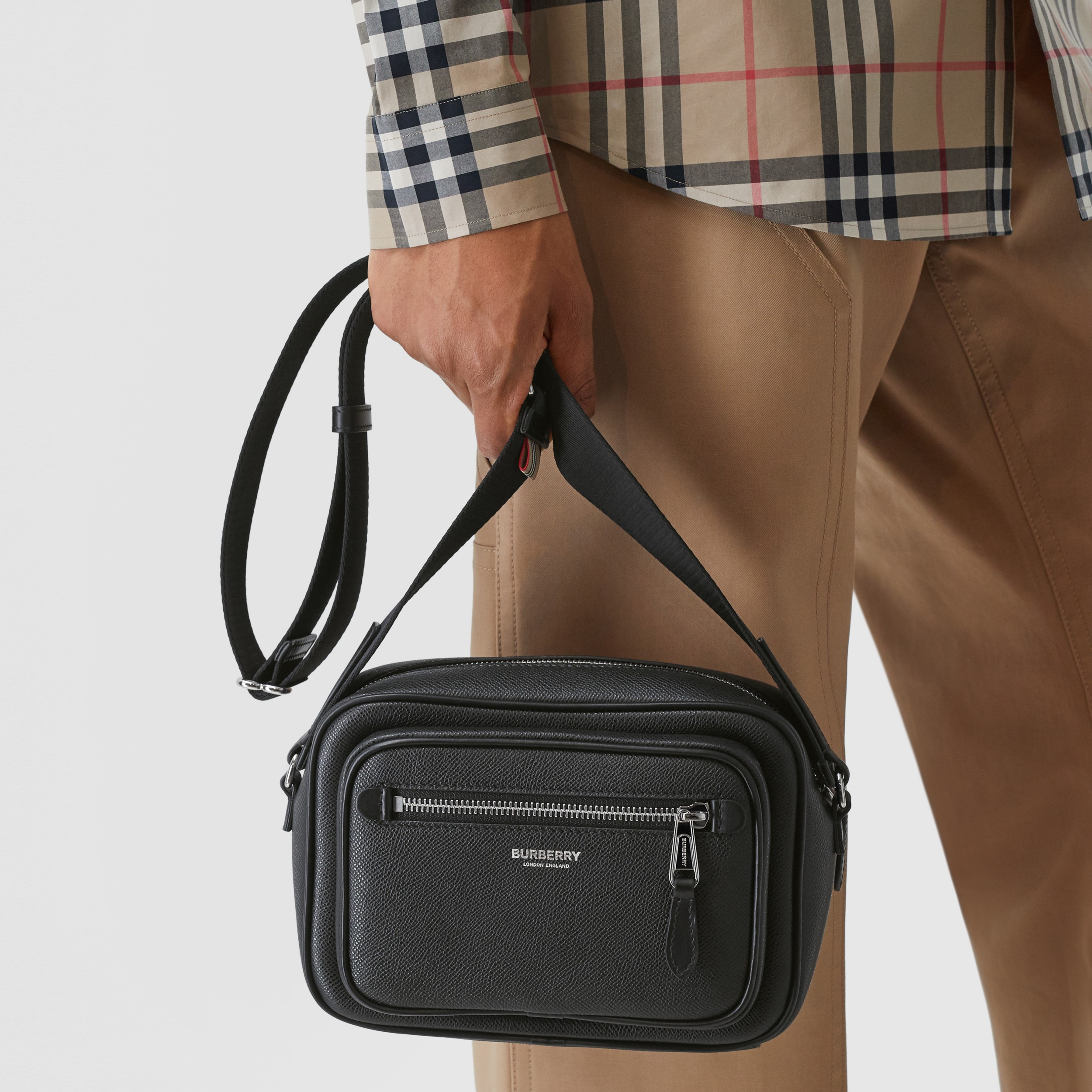 Grainy Leather Crossbody Bag in Black Men Burberry® Official