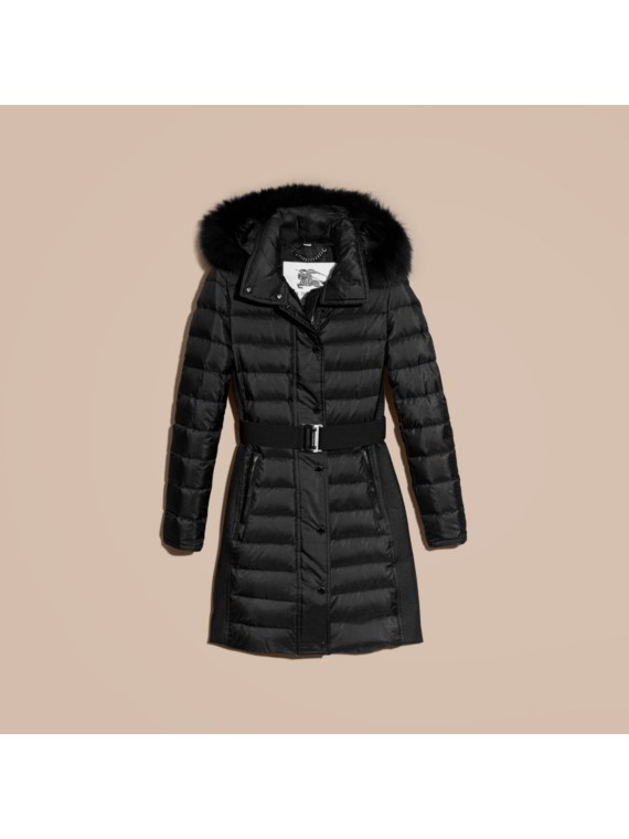 Down-filled Coat with Fur-trimmed Hood Black | Burberry