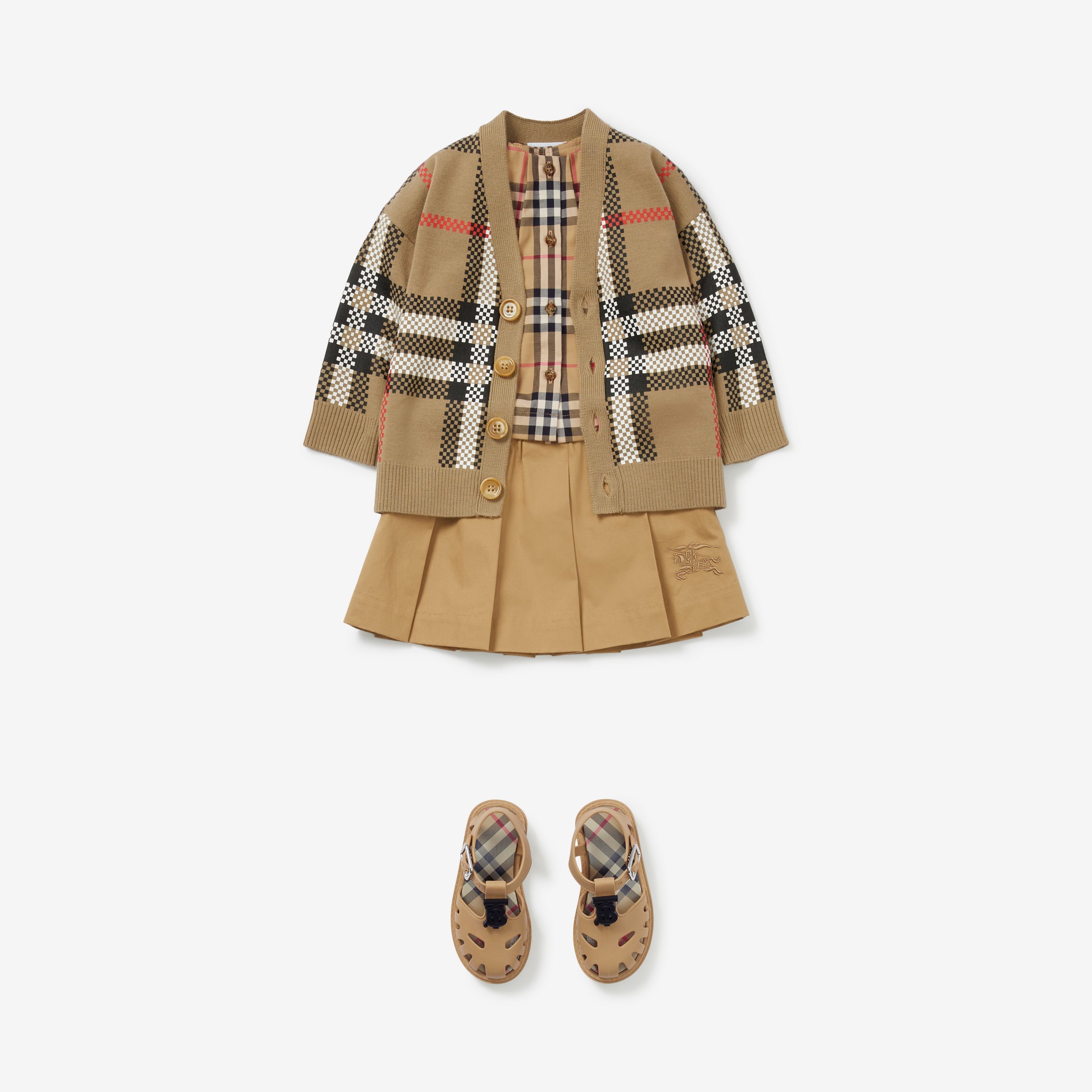 Check Wool Cardigan in Archive Beige - Children | Burberry® Official - 3