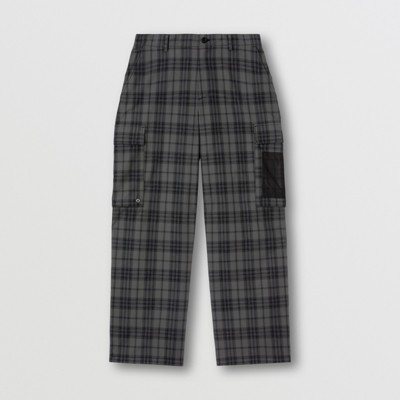 Reflective Check Cotton Blend Cargo Trousers