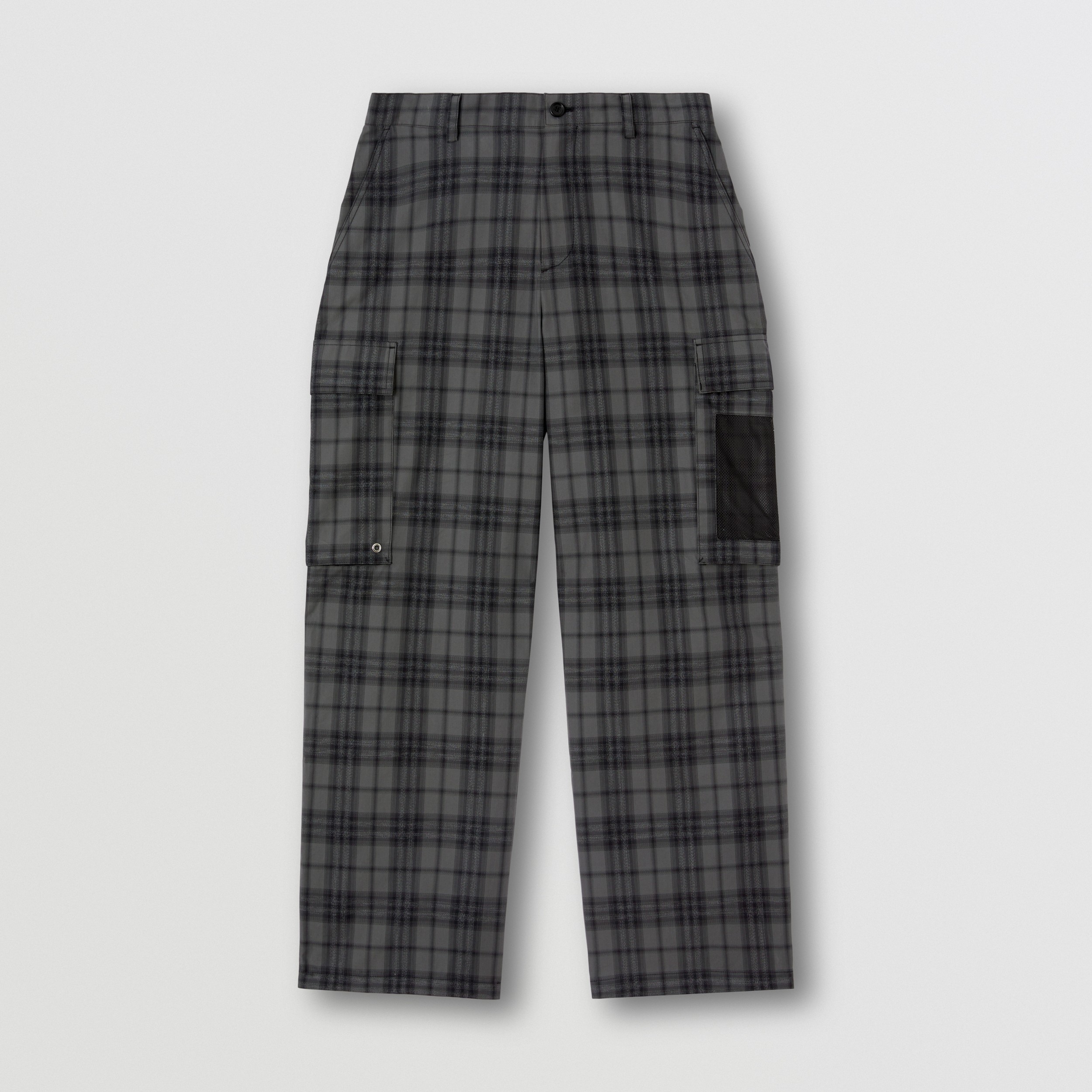 Reflective Check Cotton Blend Cargo Trousers in Dark Grey - Men | Burberry® Official - 3