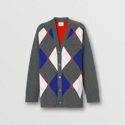 burberry motif intarsia wool cashmere blend sweater