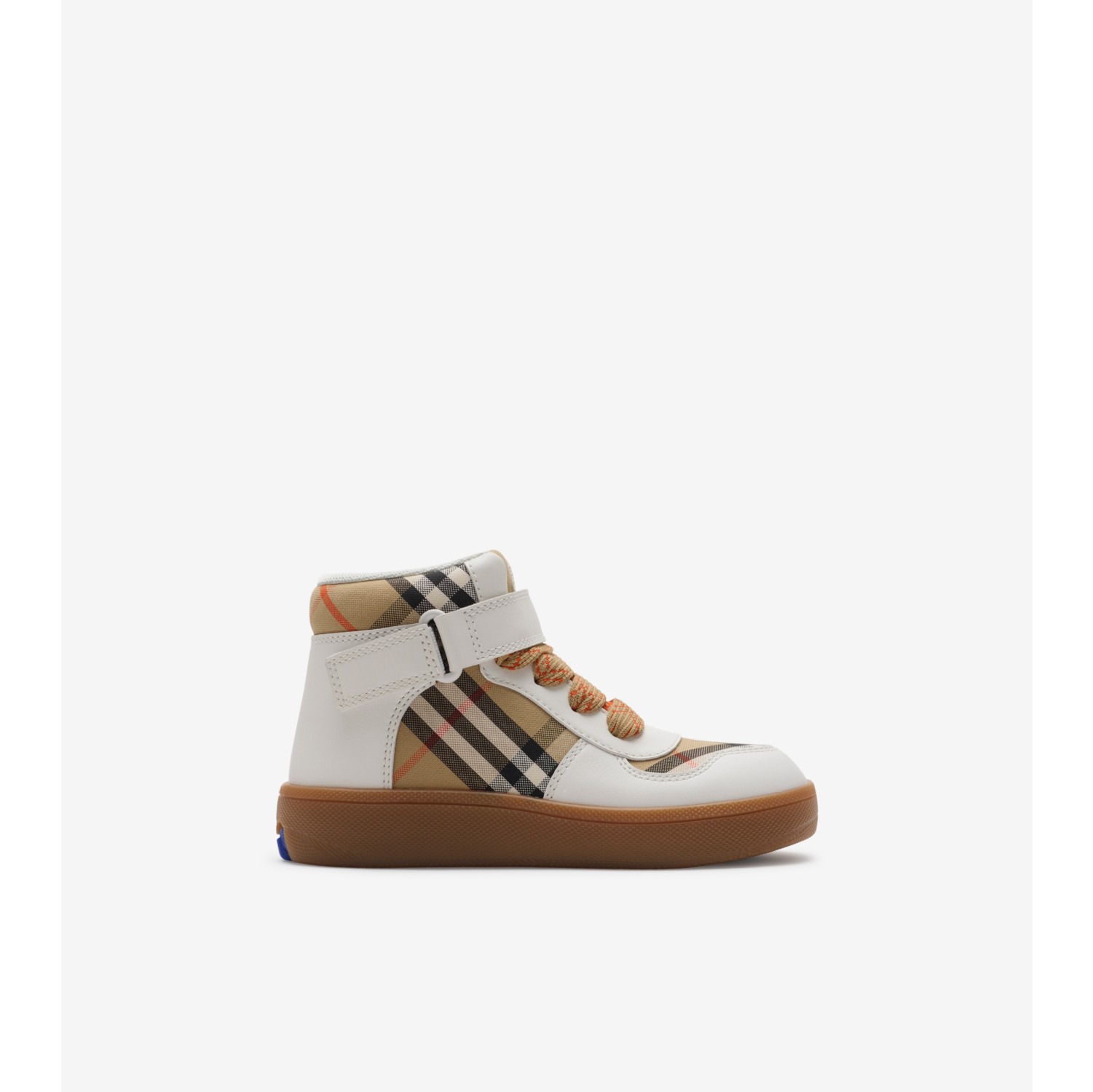 Check and Leather High top Sneakers in Sand Children Burberry Official