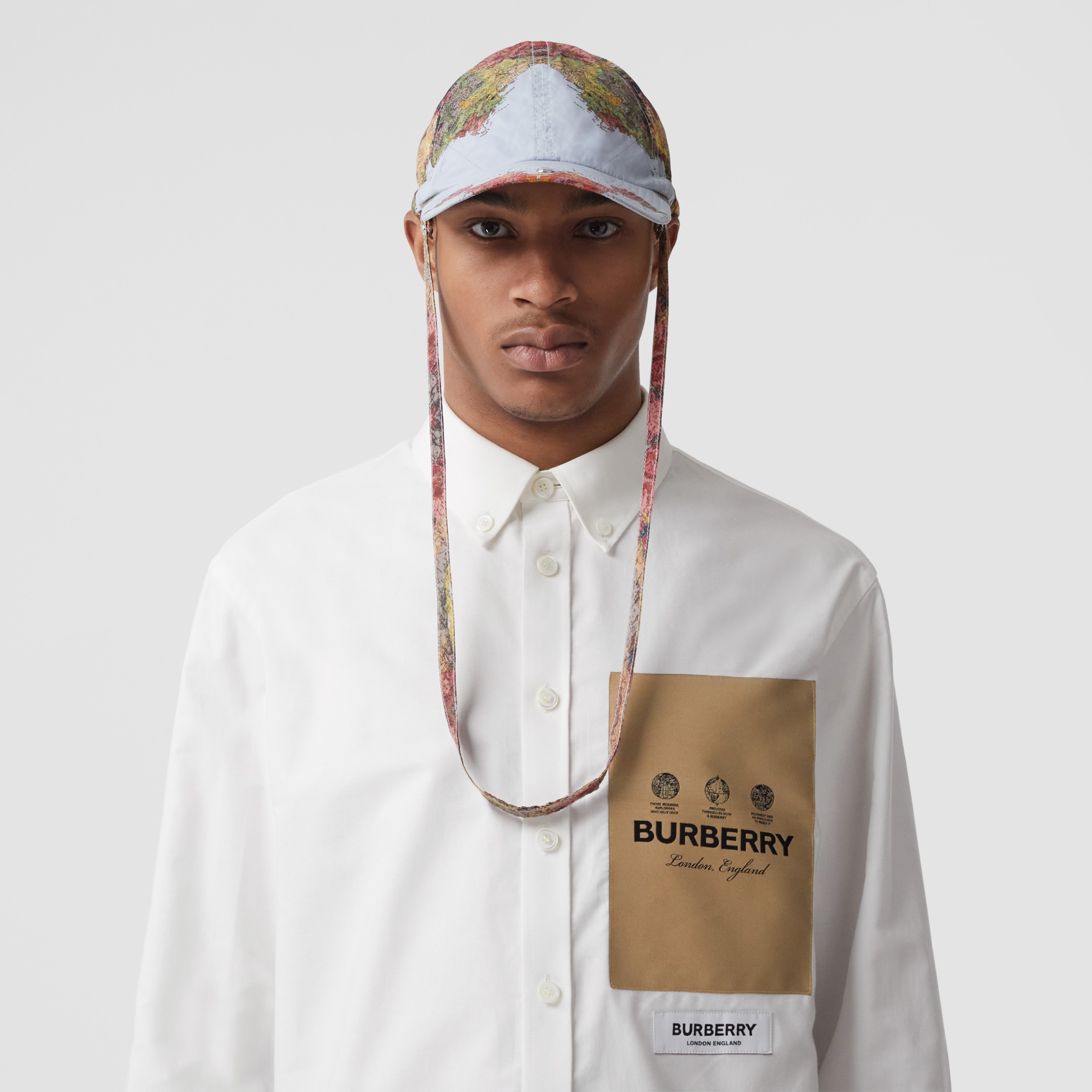 Label Appliqué Cotton Oxford Oversized Shirt in White Men Burberry
