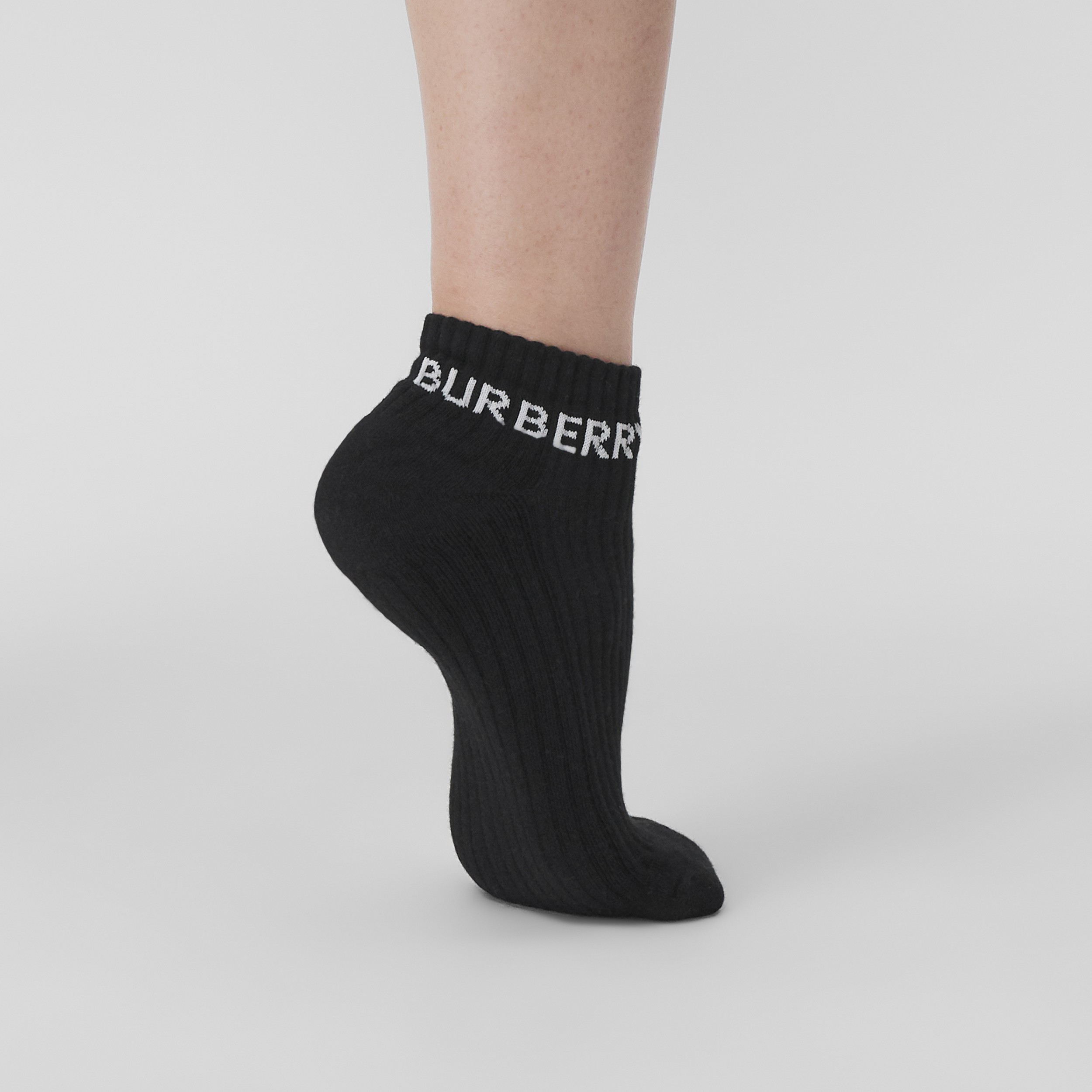 Logo Intarsia Technical Stretch Cotton Ankle Socks in Black | Burberry® Official - 3
