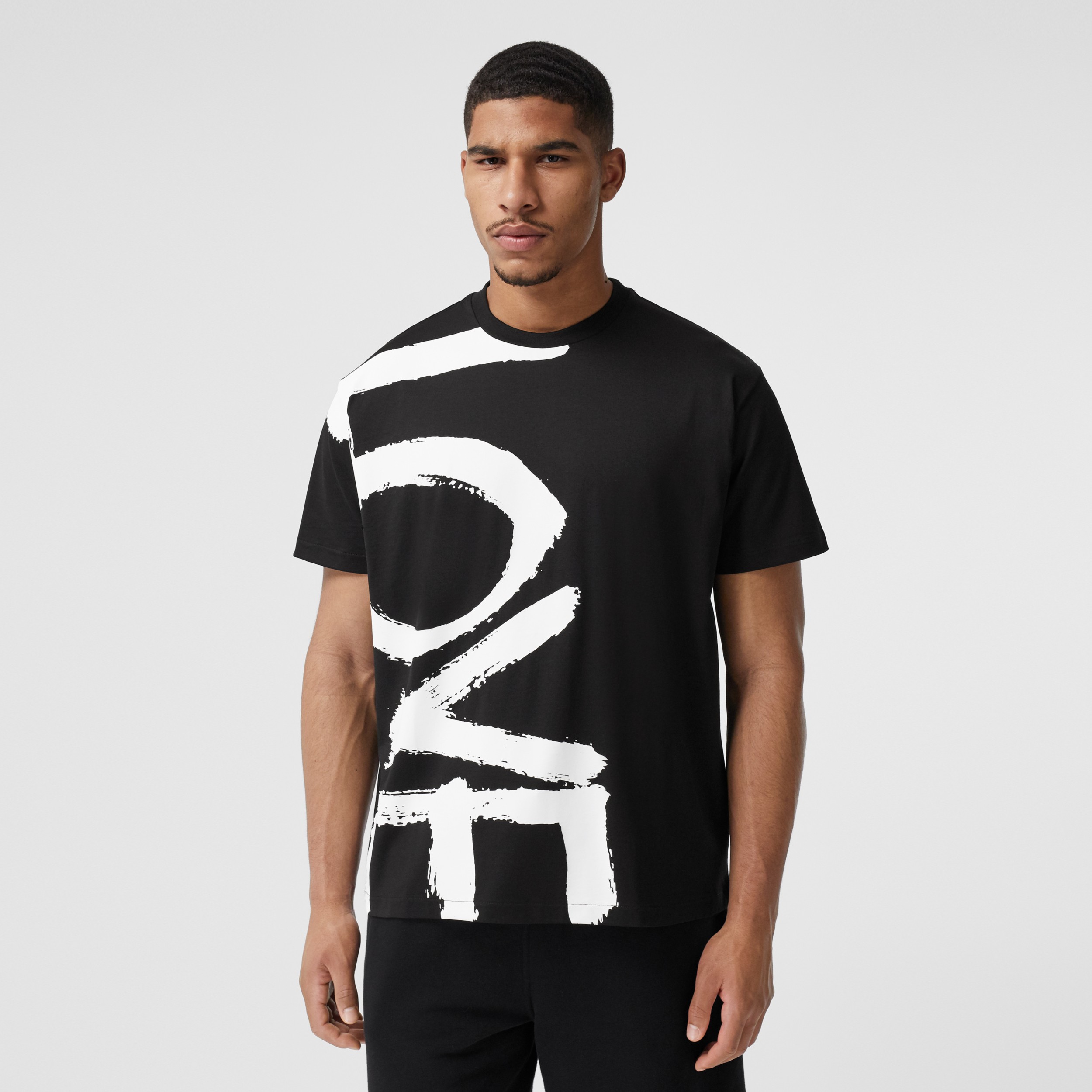 Love Print Cotton Oversized T-shirt in Black - Men | Burberry