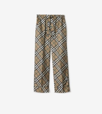 Check Silk Pyjama Trousers in Linden beige - Women