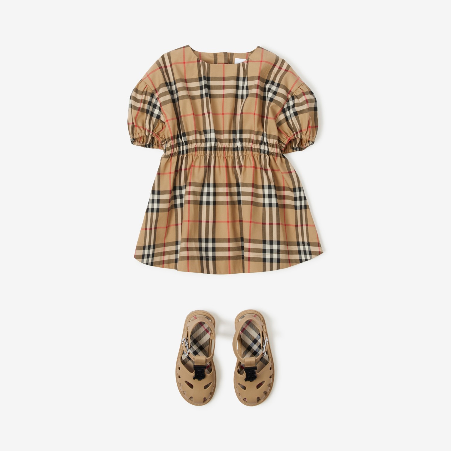 Vestido de algodão stretch Check (Bege Clássico) - Crianças | Burberry® oficial