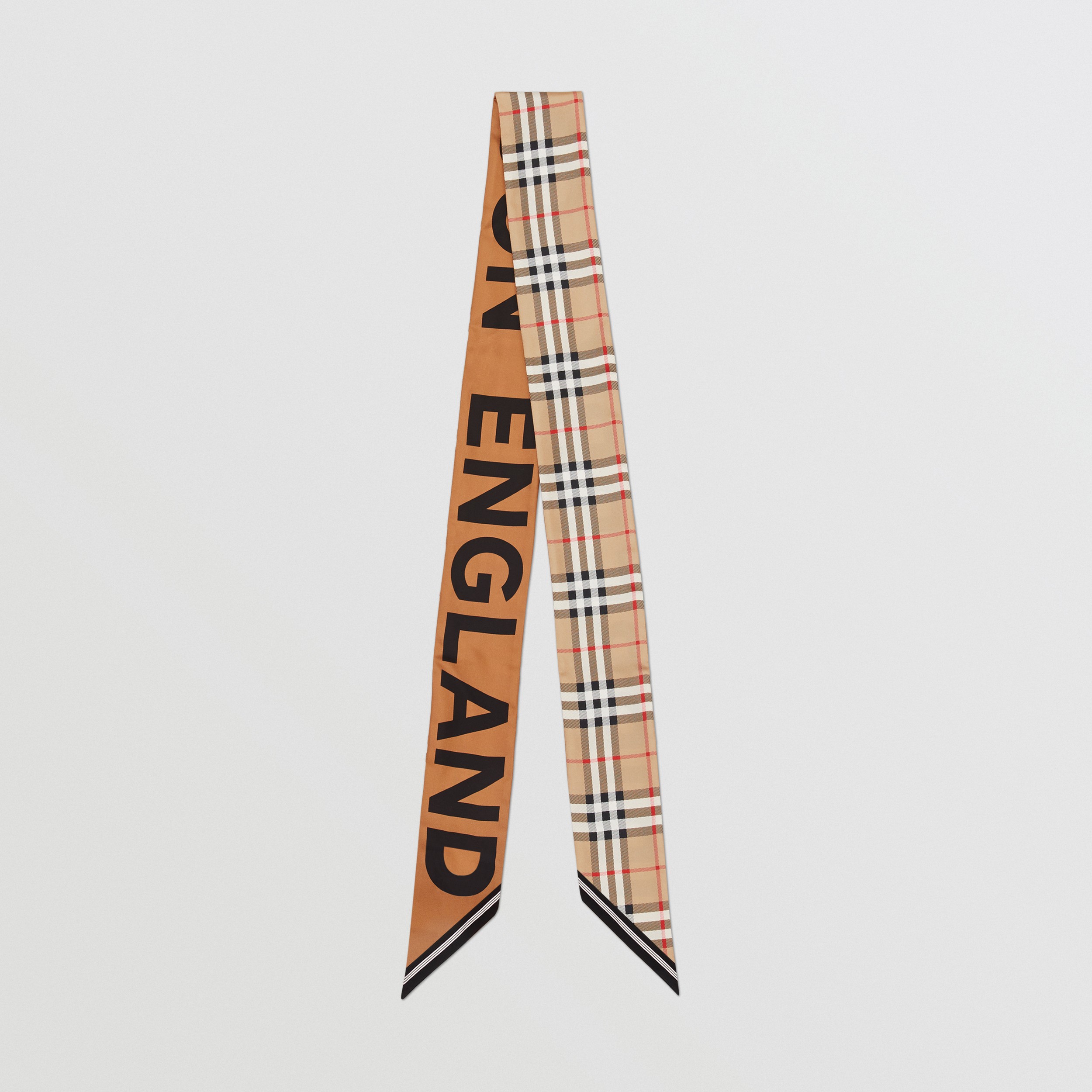 Sciarpa sottile in seta con motivo Vintage check e logo stampato (Beige Archivio) | Sito ufficiale Burberry® - 1