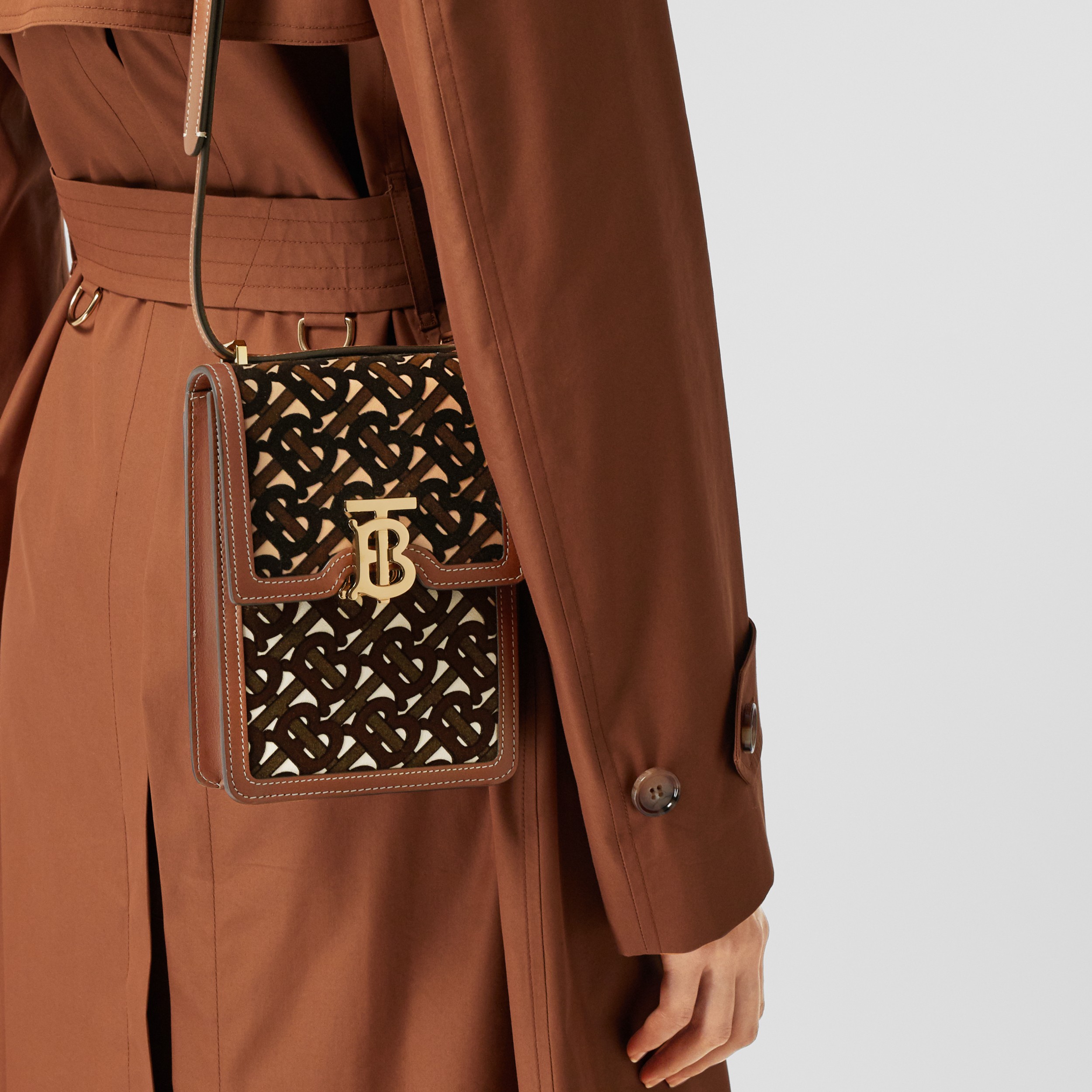 Monogram Flocked Leather Robin Bag in Camel/buttermilk Women