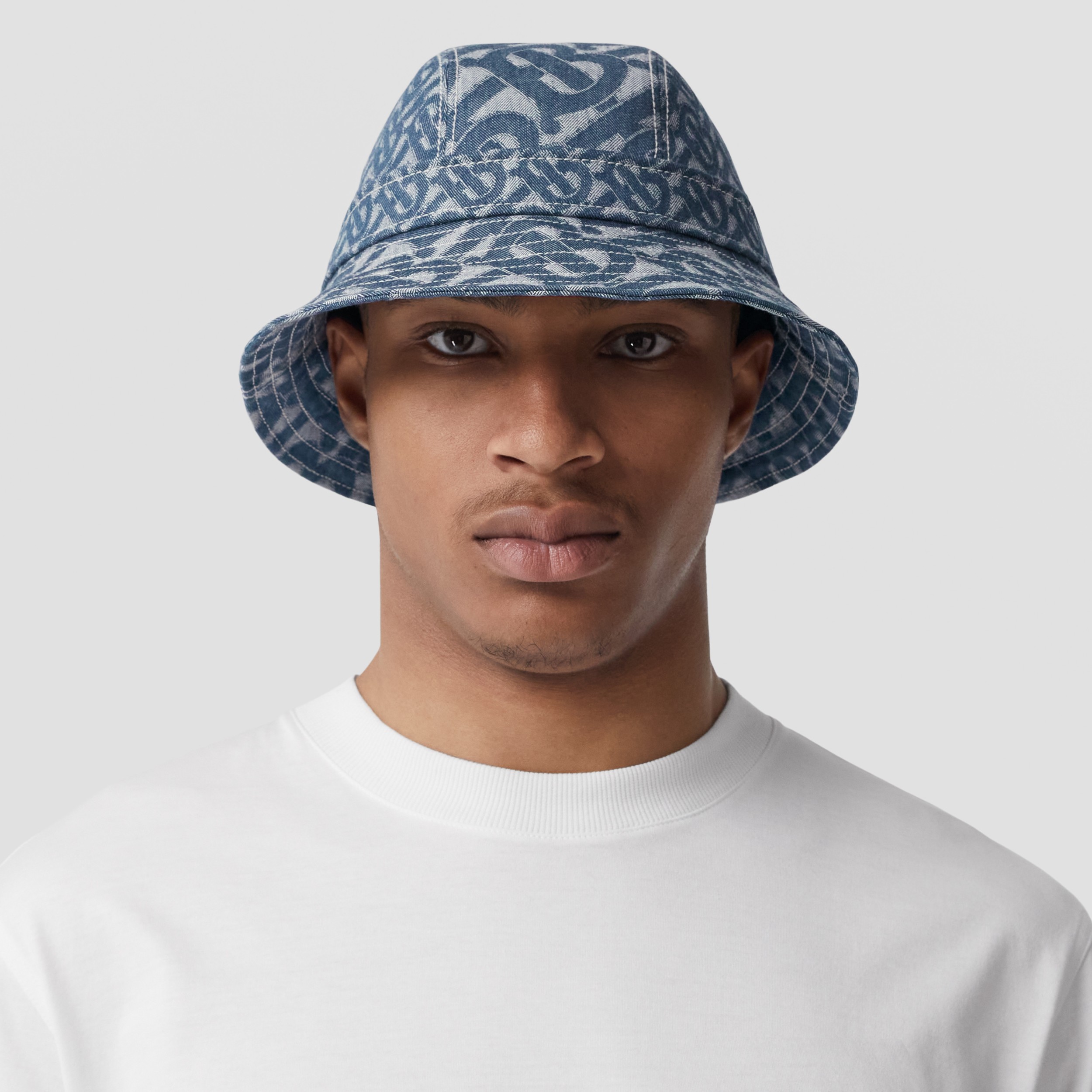 Monogram Motif Denim Bucket Hat In Blue Burberry Official