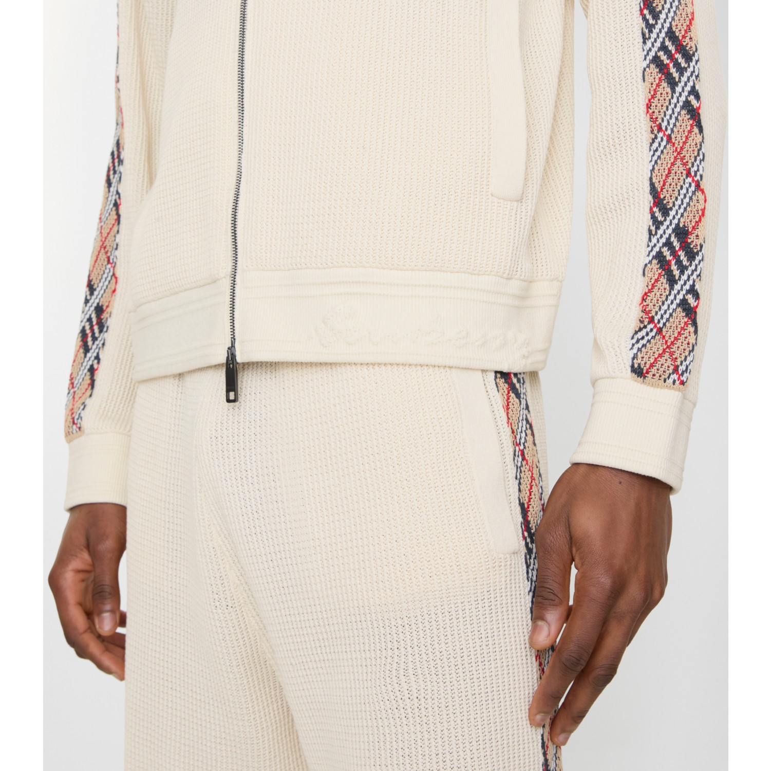 Check Trim Cotton Track Jacket in Easel beige - Men, Nylon | Burberry® Official