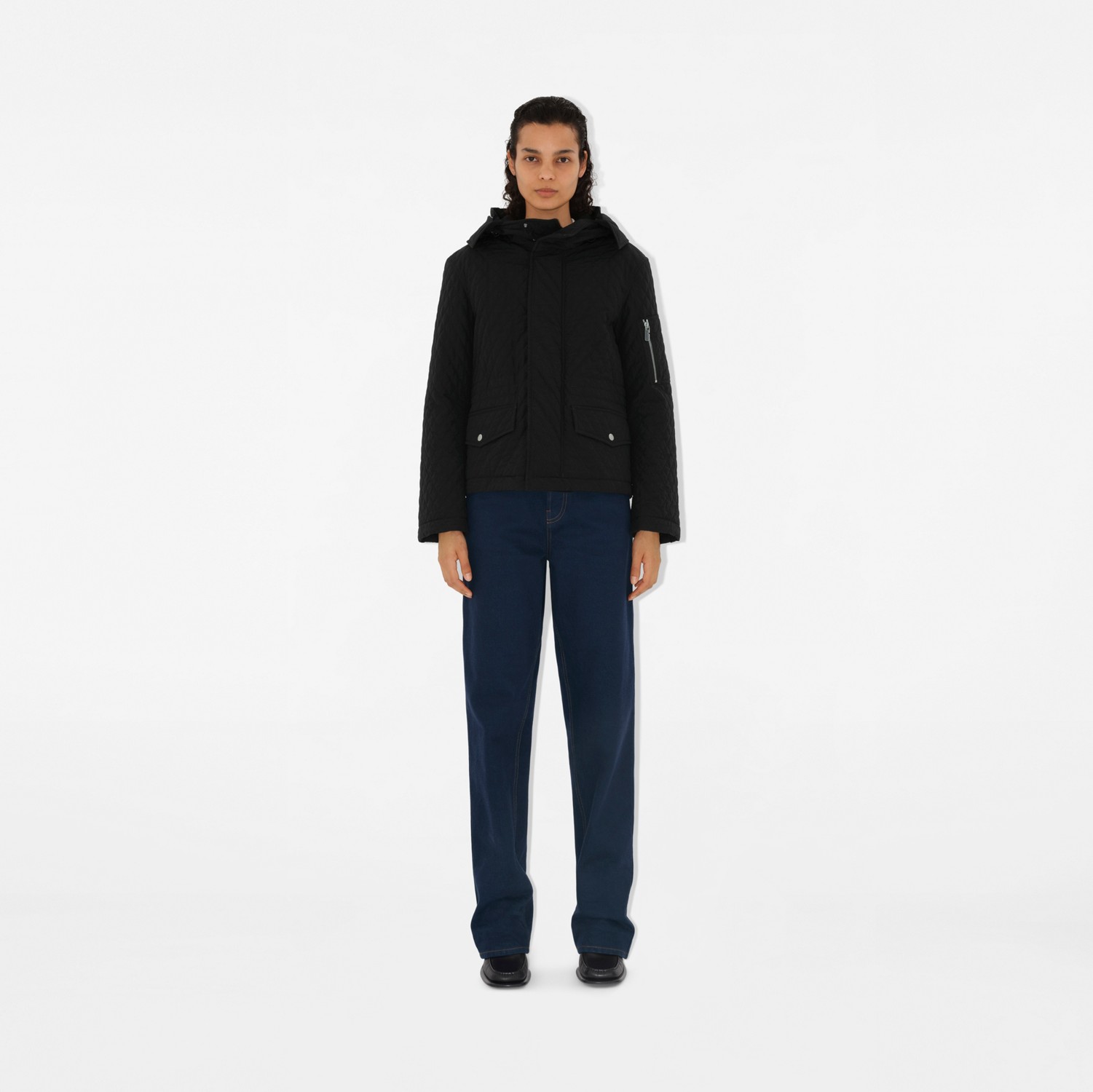 Quilted Cotton Blend Jacket in Black - Women, Nylon Quilted Cotton Blend Jacket in Black - Women, Nylon