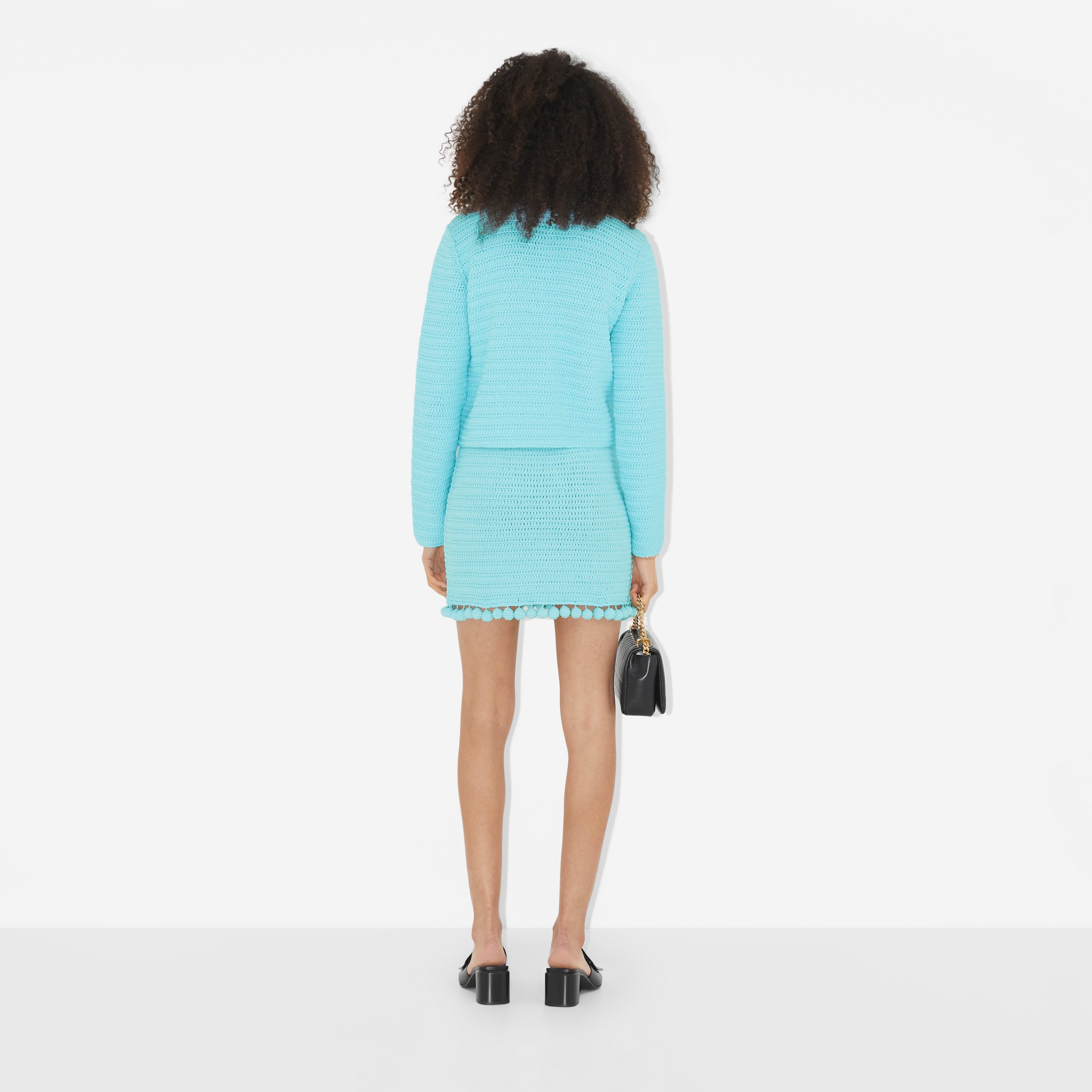 Crochet Technical Cotton Mini Skirt in Bright Topaz Blue - Women | Burberry® Official - 4