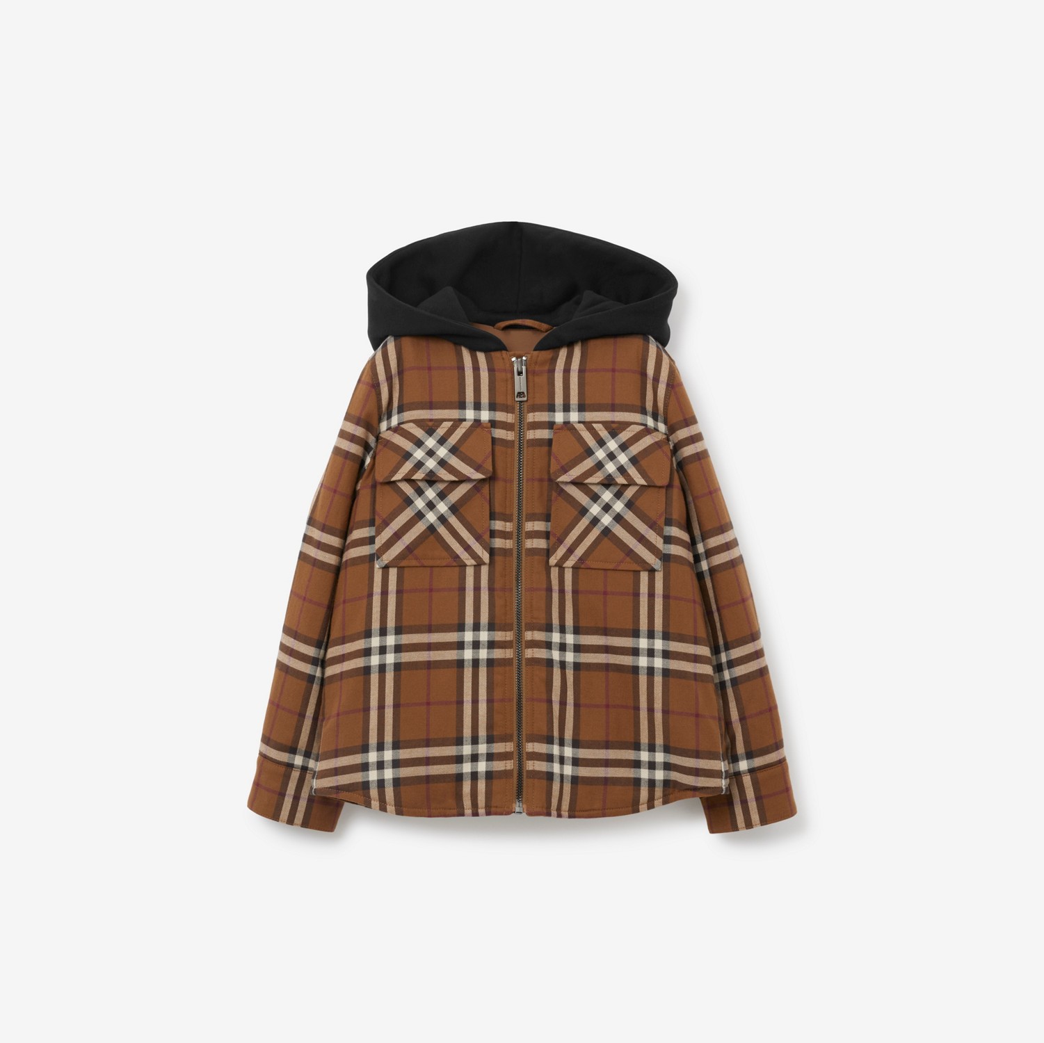 Check Cotton Hooded Jacket in Dark Birch Brown | Burberry® Official