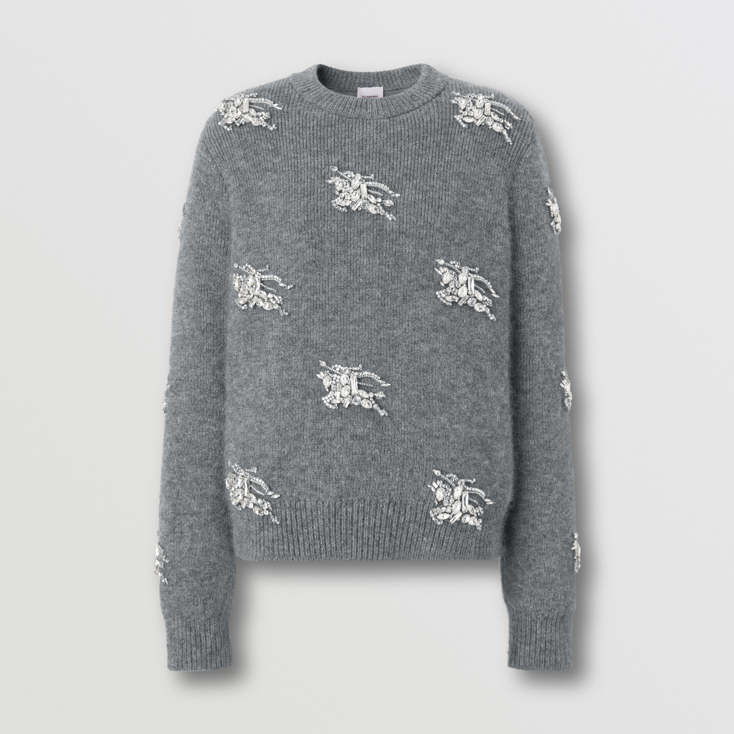 Crystal EKD Wool Mohair Blend Sweater in Mid Grey Melange - Women | Burberry® Official - 4