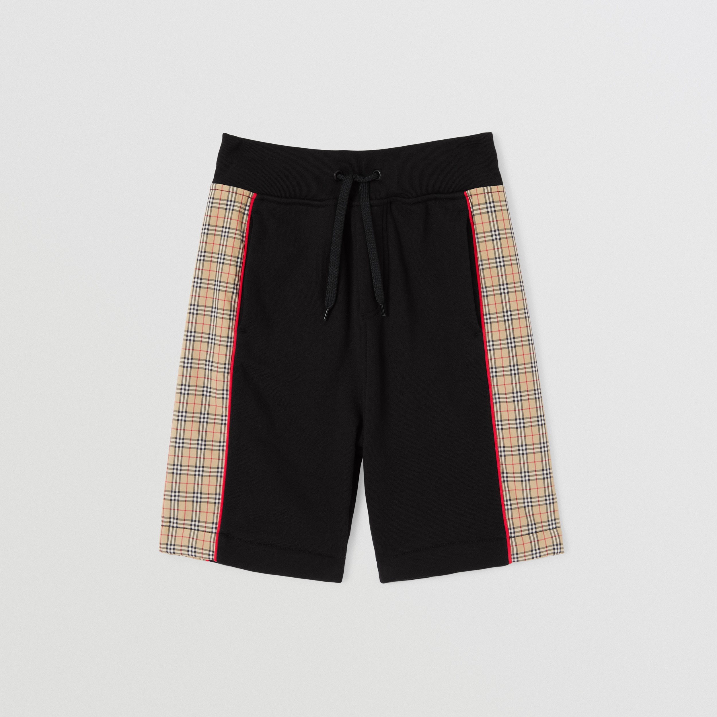 Check Panel Cotton Shorts in Black | Burberry® Official - 1