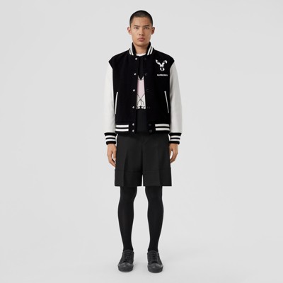 Burberry Wool Rabbit Varsity Jacket In Black