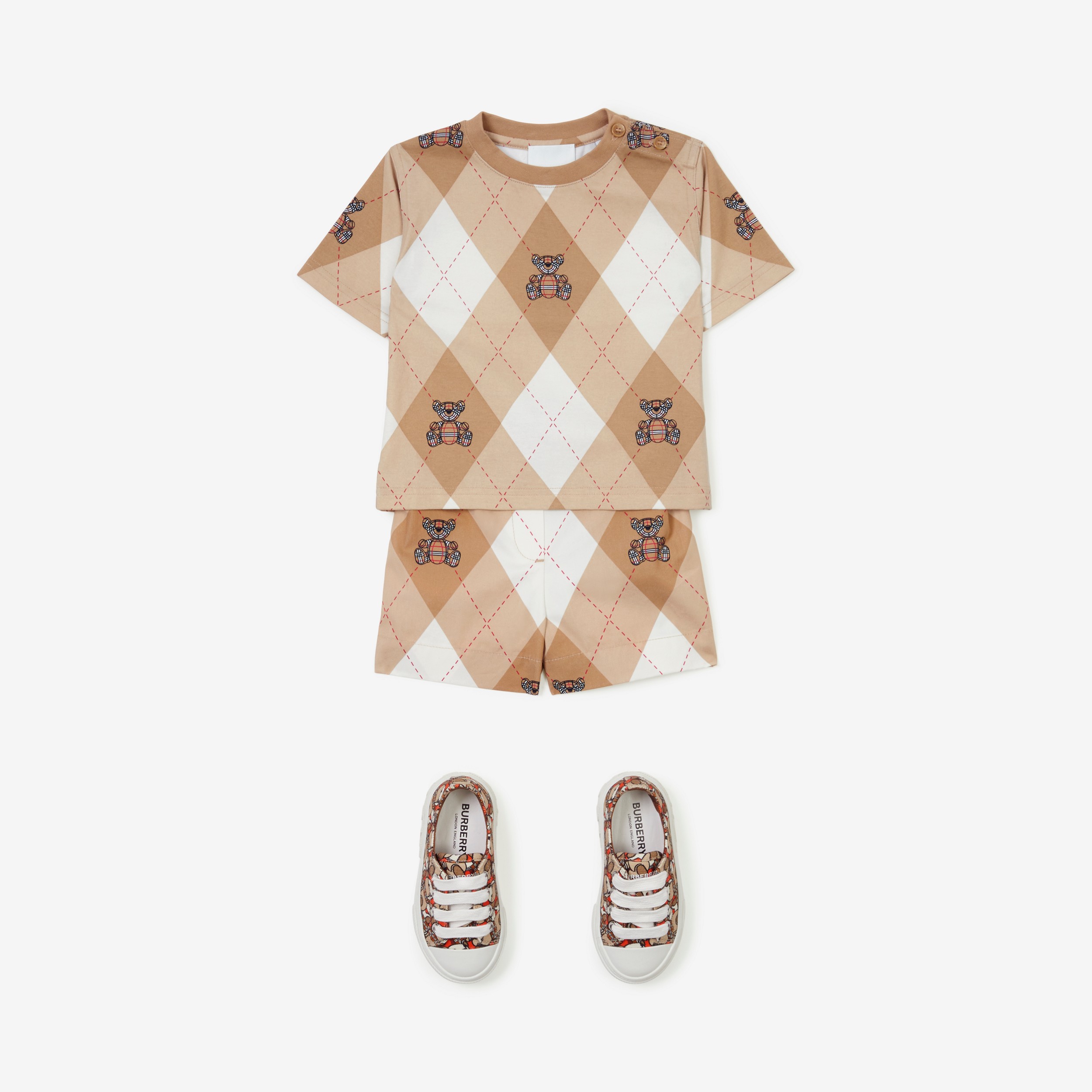 Thomas Bear Argyle Print Cotton T-shirt in Soft Fawn - Children | Burberry® Official - 3