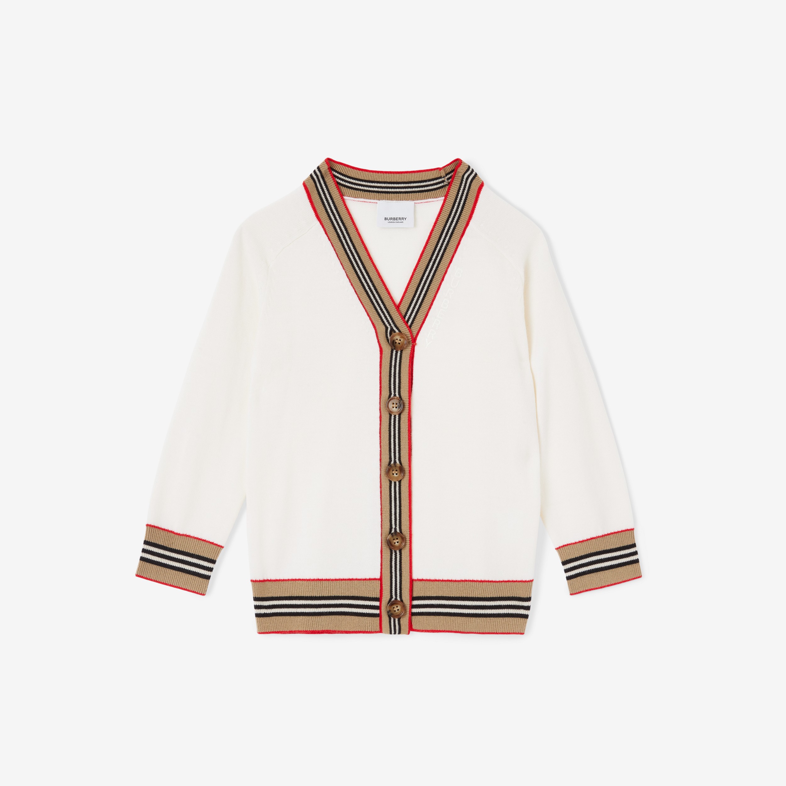 Icon Stripe Trim Wool Cardigan in Ivory | Burberry® Official - 1