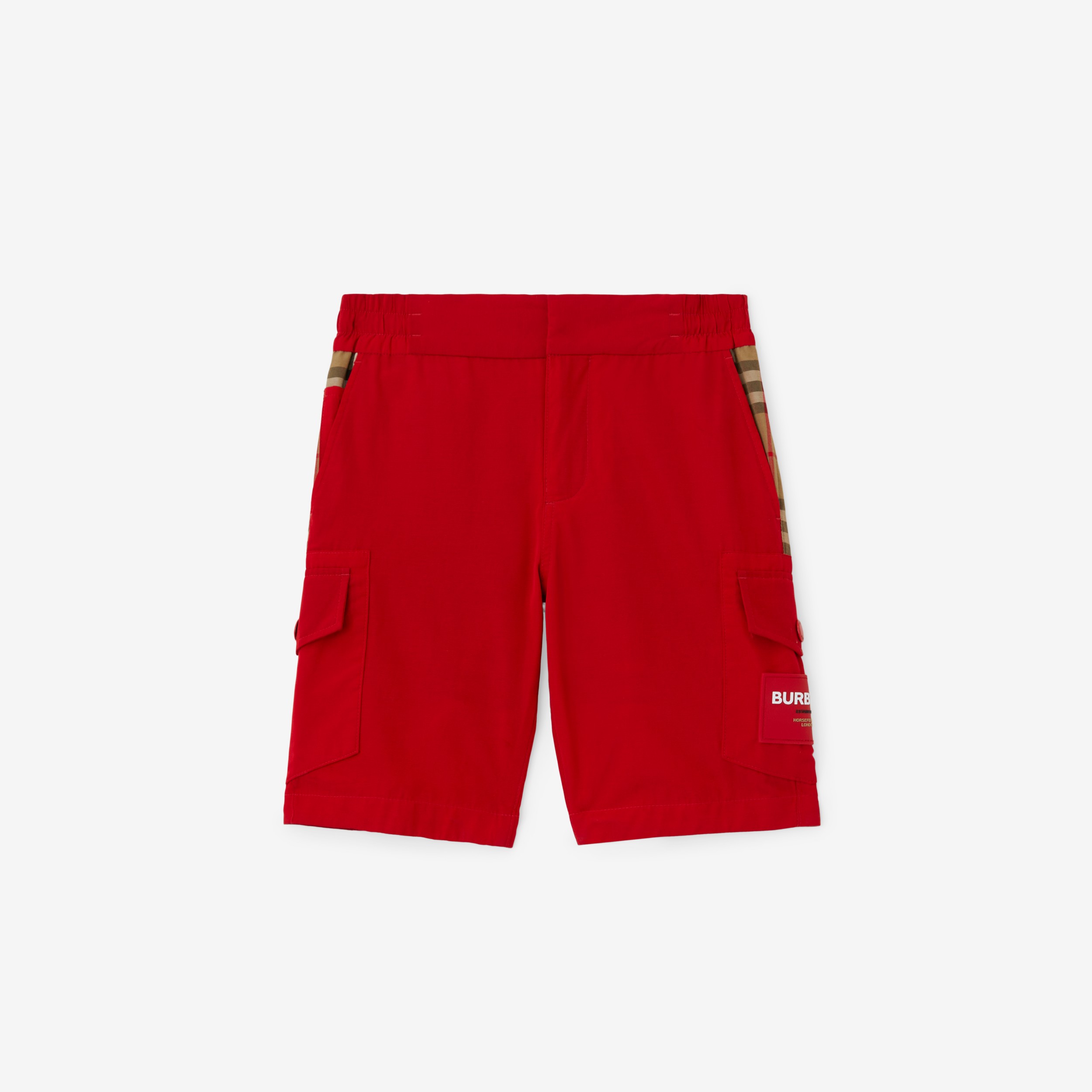 Check Panel Cotton Blend Shorts in Bright Red | Burberry® Official - 1
