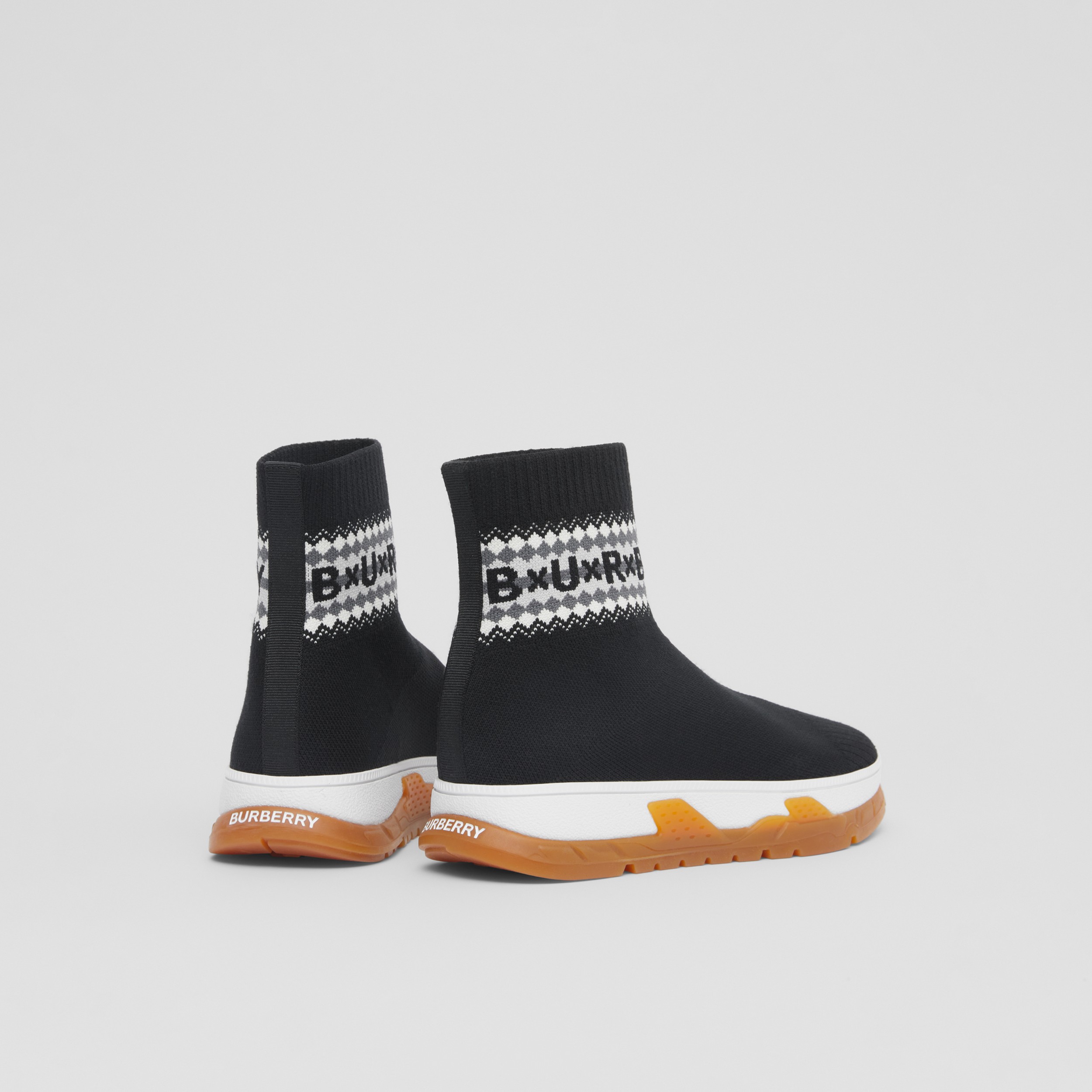 Fair Isle Logo Stretch Knit Sock Sneakers in Black - Children | Burberry® Official - 3