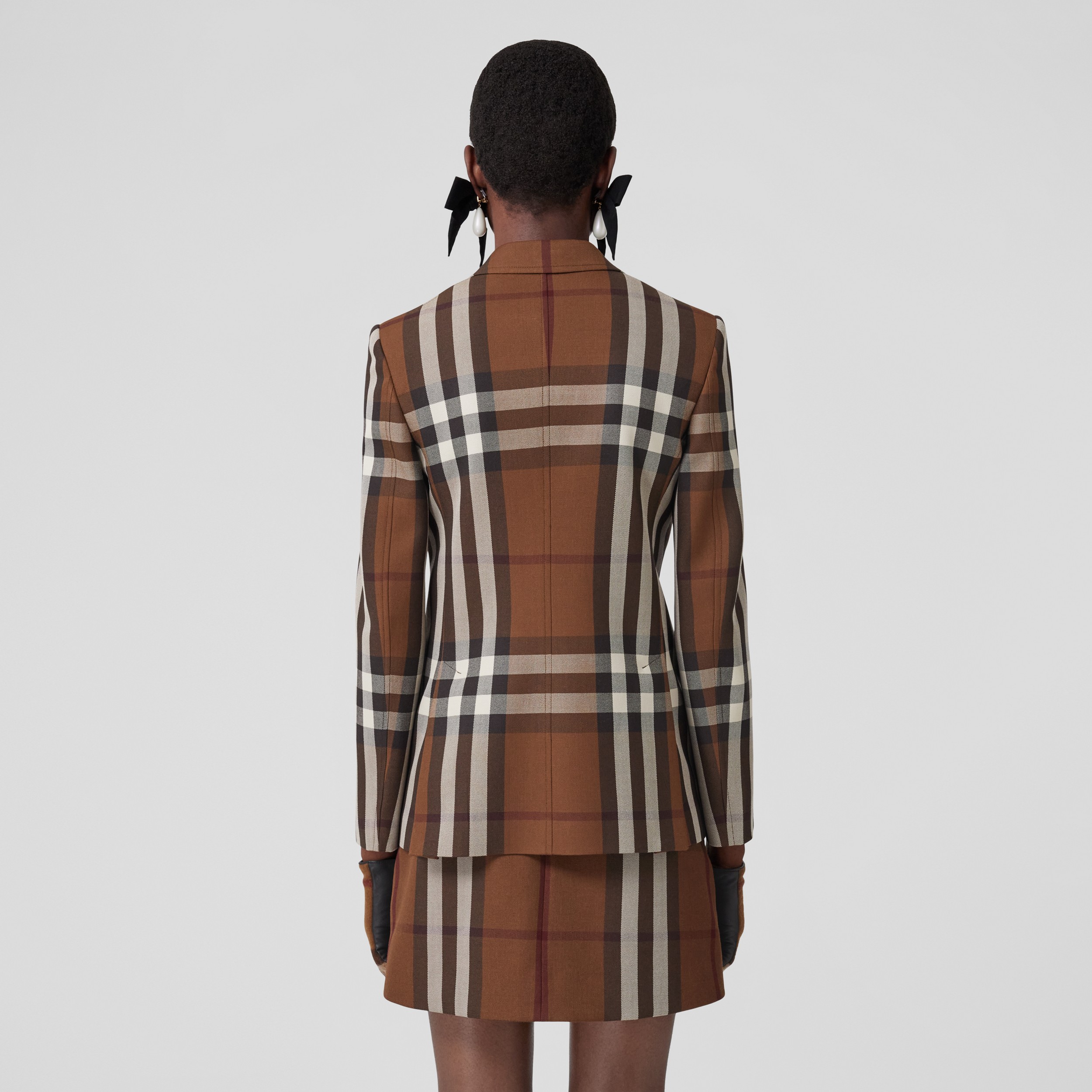 Check Wool Cotton Jacquard Tailored Jacket in Dark Birch Brown - Women | Burberry® Official - 3