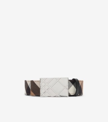 Reversible Engraved Check Belt in Black - Men | Burberry® Official